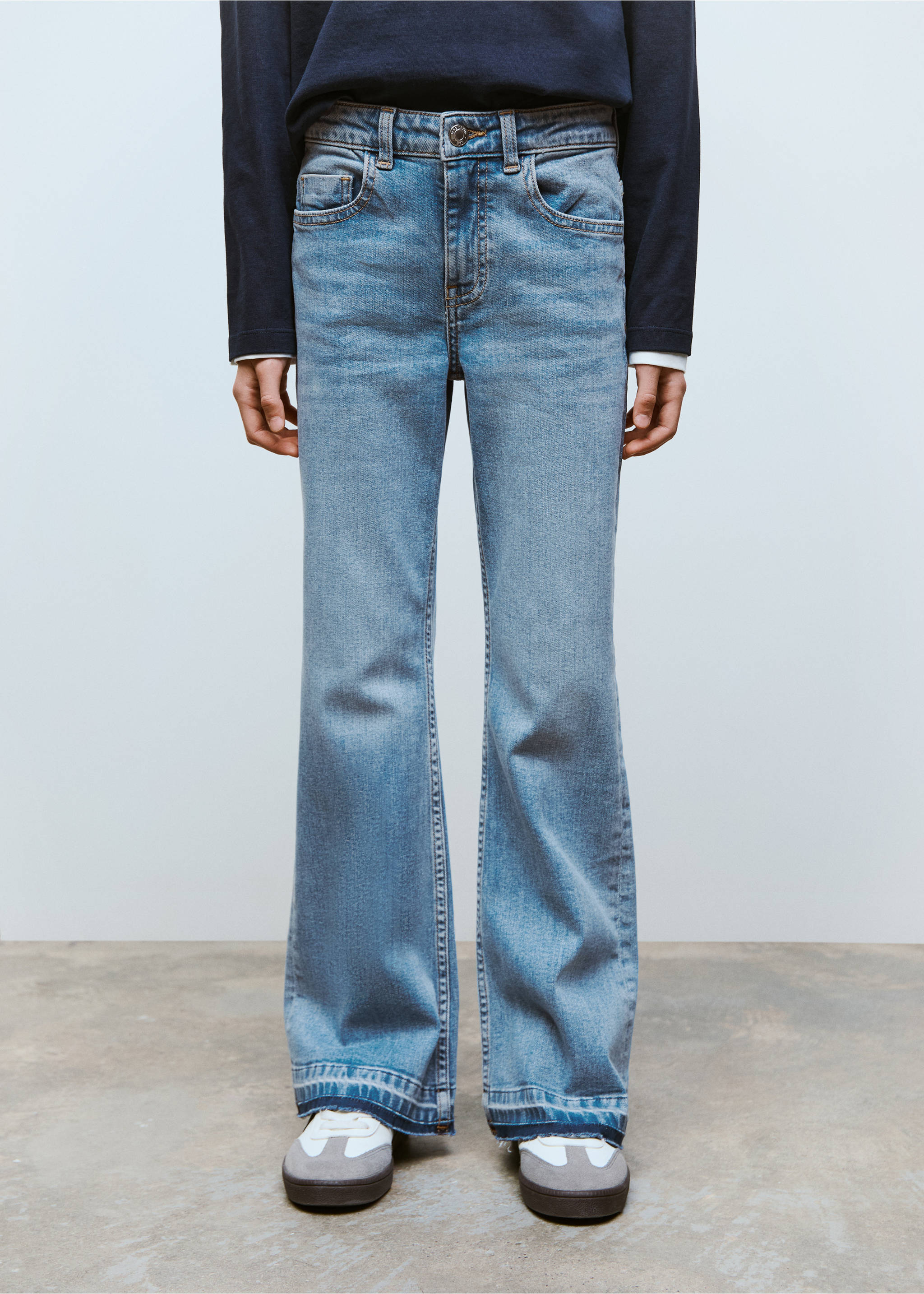 Frayed low-rise skinny jeans - Details of the article 3, Medium Blue. Ref: 87030425-00.