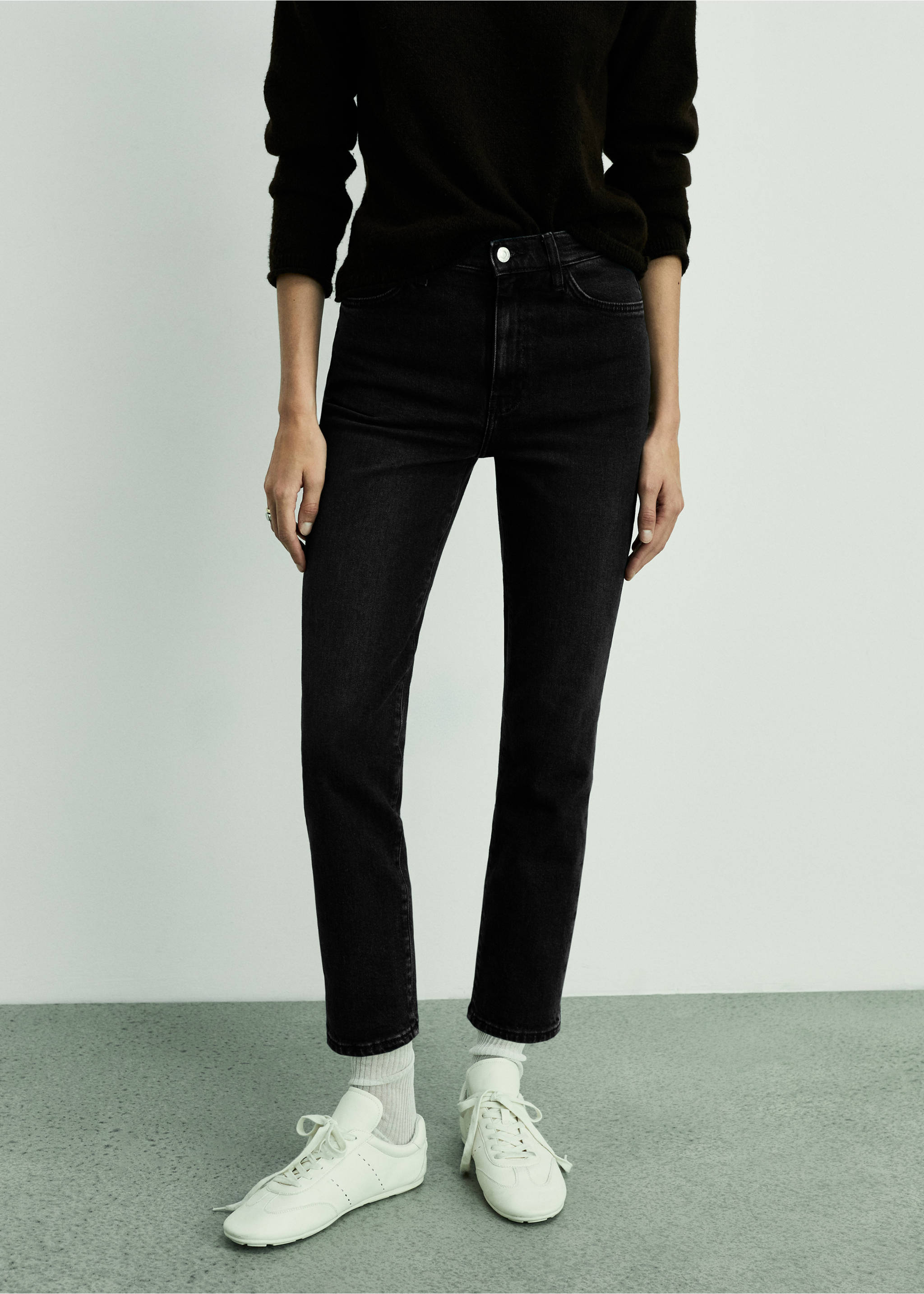 Calças de ganga Claudia slim fit e cropped - Plano médio, Black denim. Ref: 87030426-00.