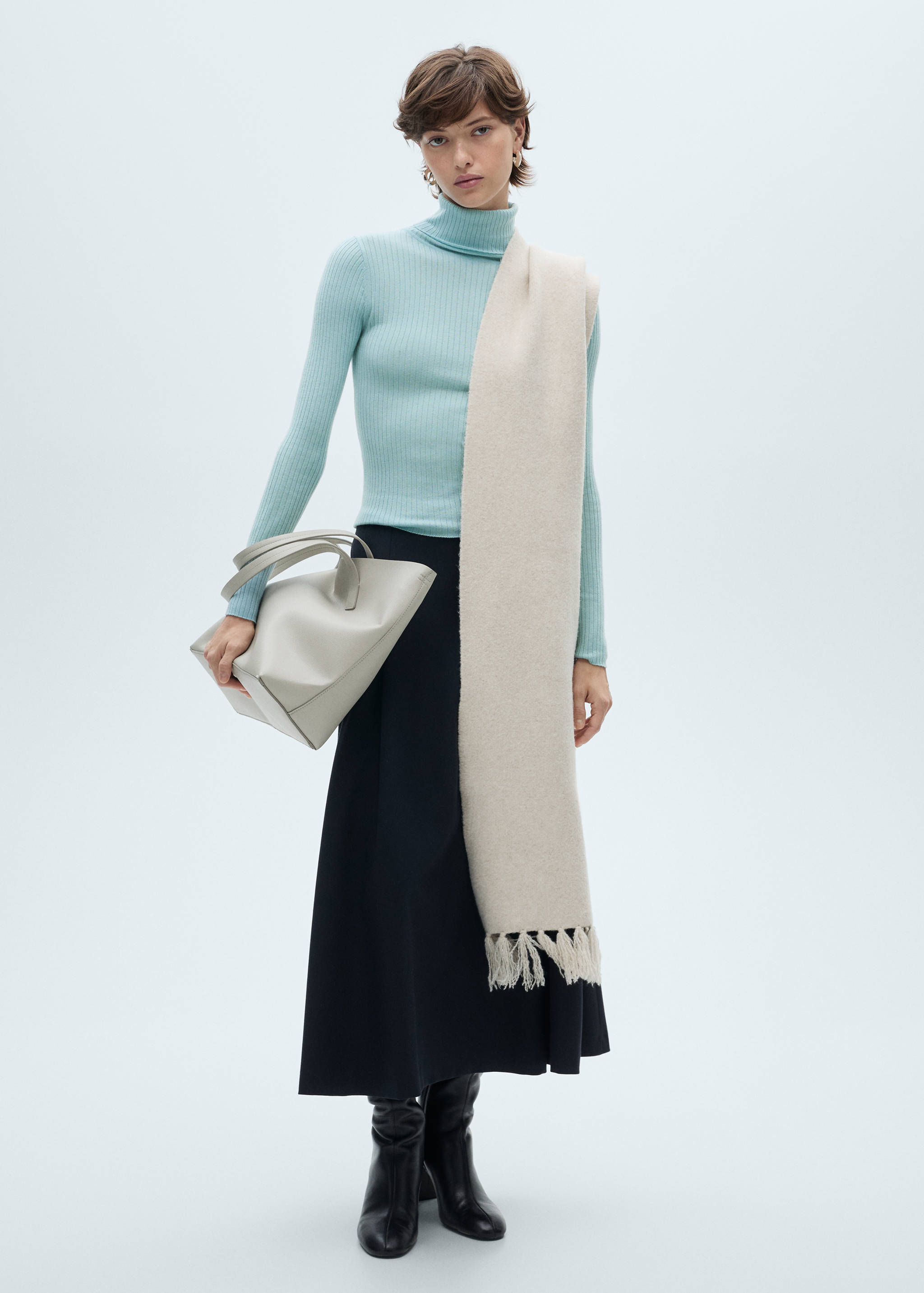 Pull-over laine mélangée col roulé - Plan général