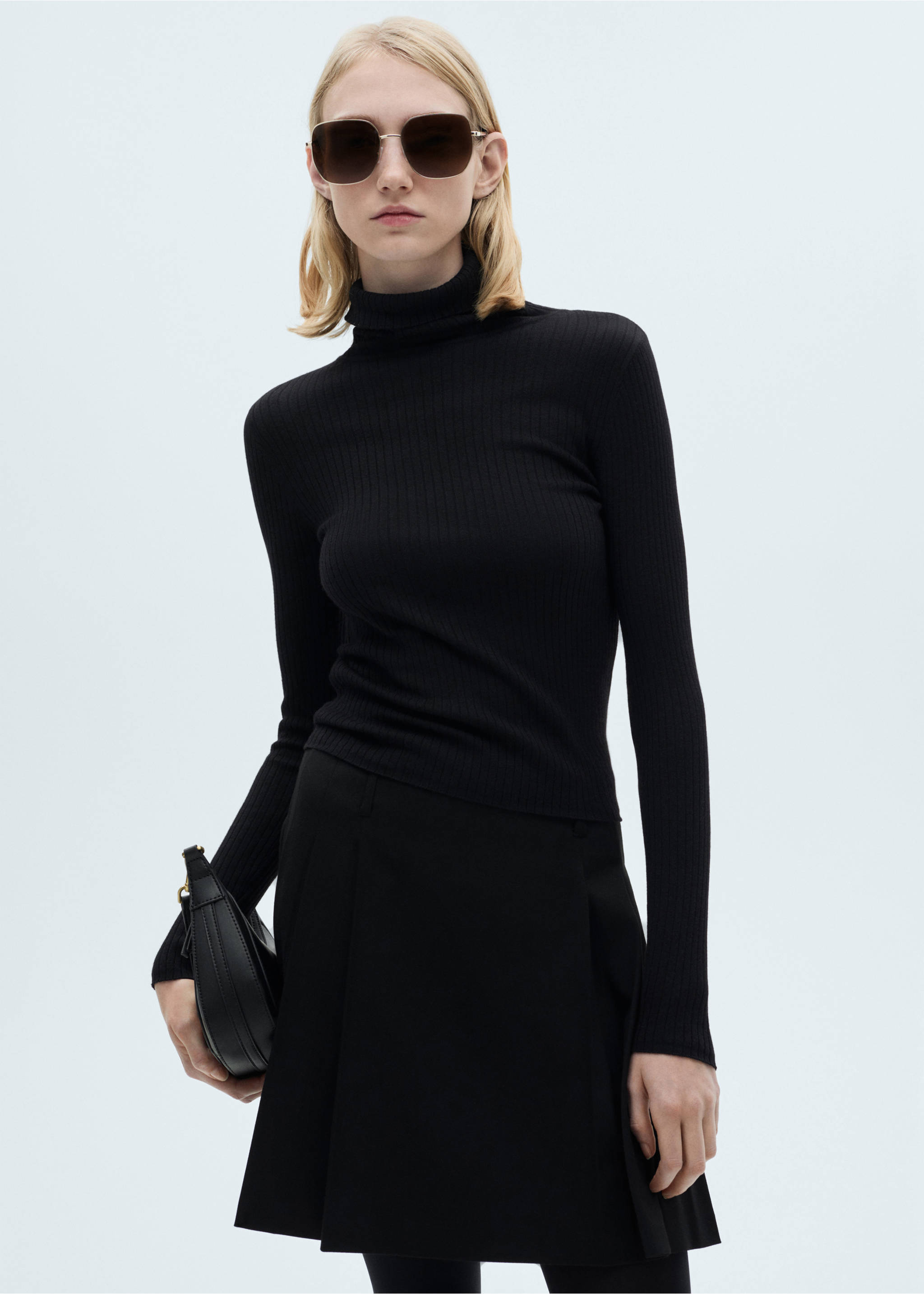 Wool blend turtleneck sweater - Medium plane, Black. Ref: 87030441-00.
