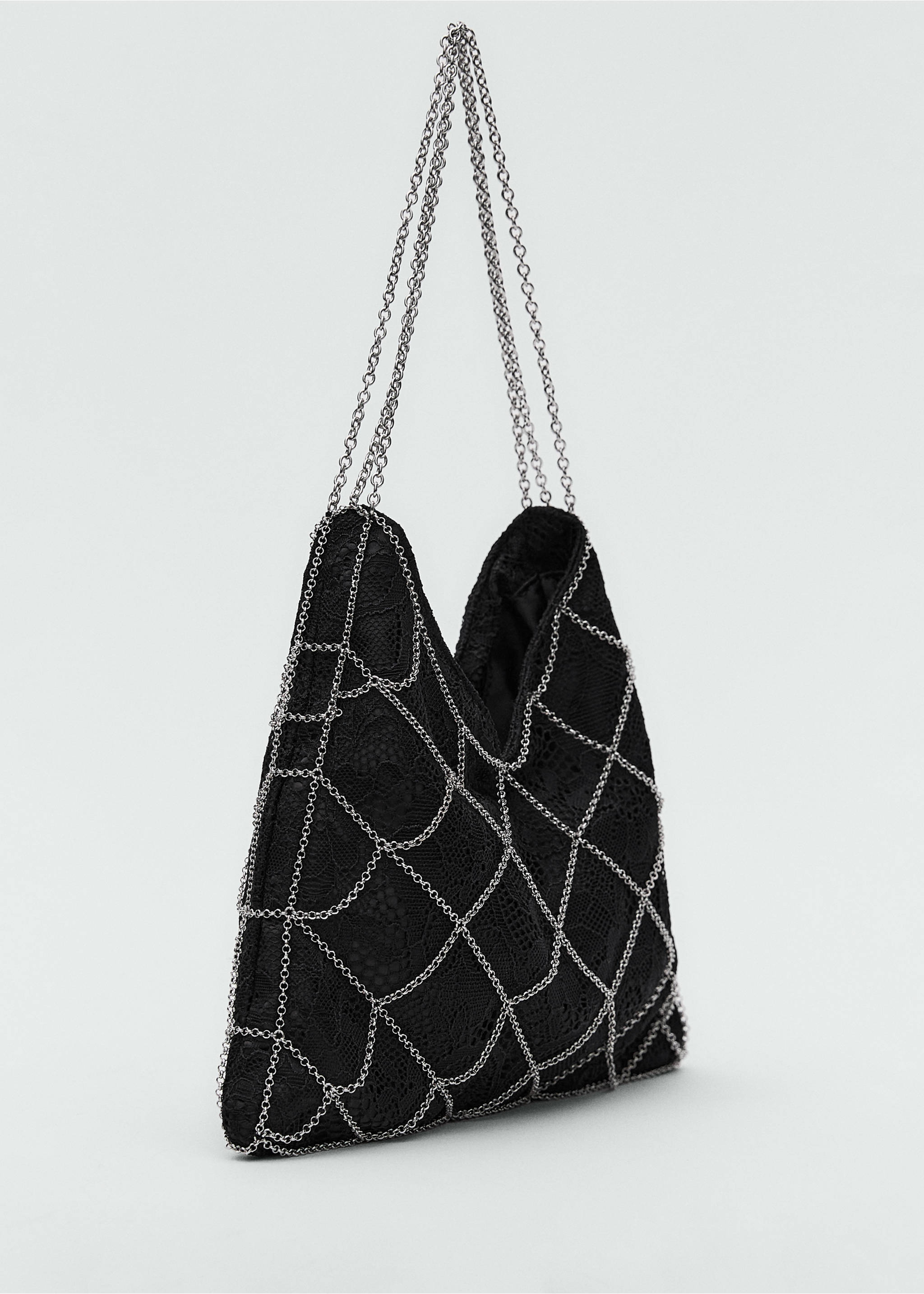 Guipure-Tasche mit Netz-Design und Kette - Mittlere Ansicht, Schwarz. Ref: 87030450-00.