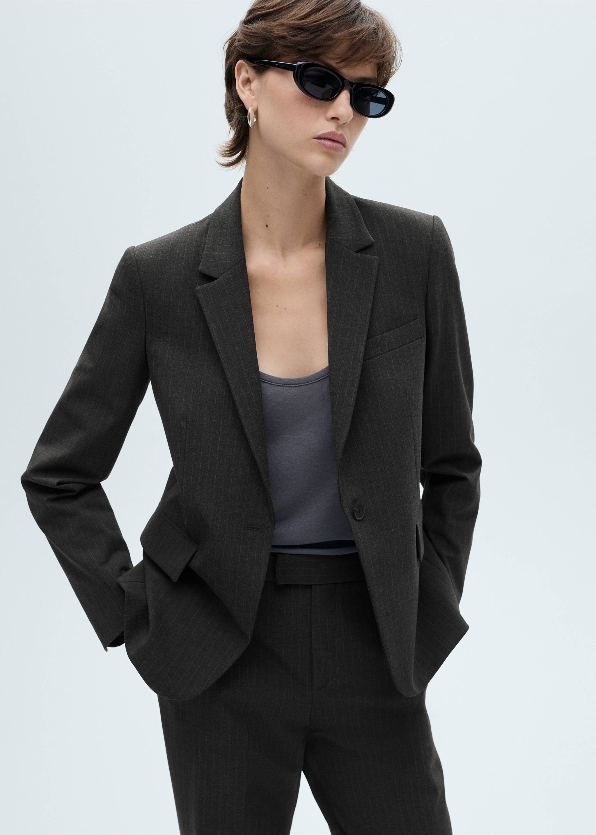 Pinstripe suit blazer - Medium plane, Dark Heather Grey. Ref: 87030453-00.