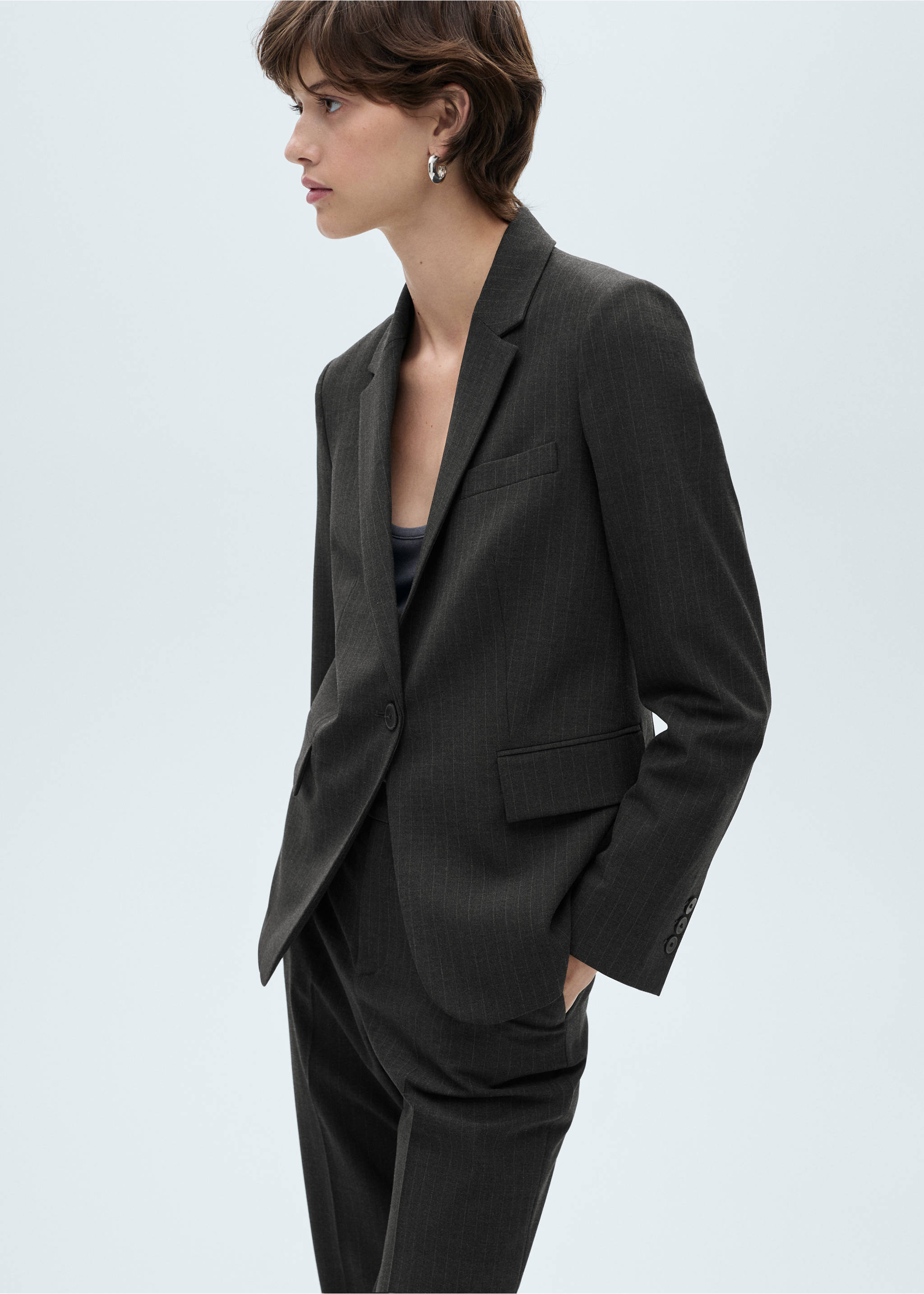 Pinstripe suit blazer - Details of the article 2, Dark Heather Grey. Ref: 87030453-00.