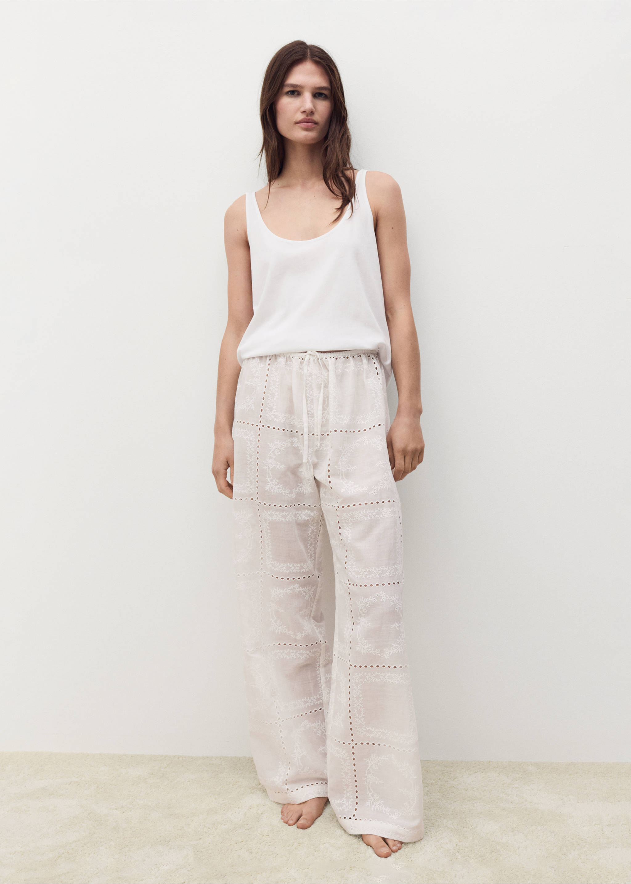 100% hímzett ramie nadrág - Általános sík, Fehér. Ref: 87030459-00.
