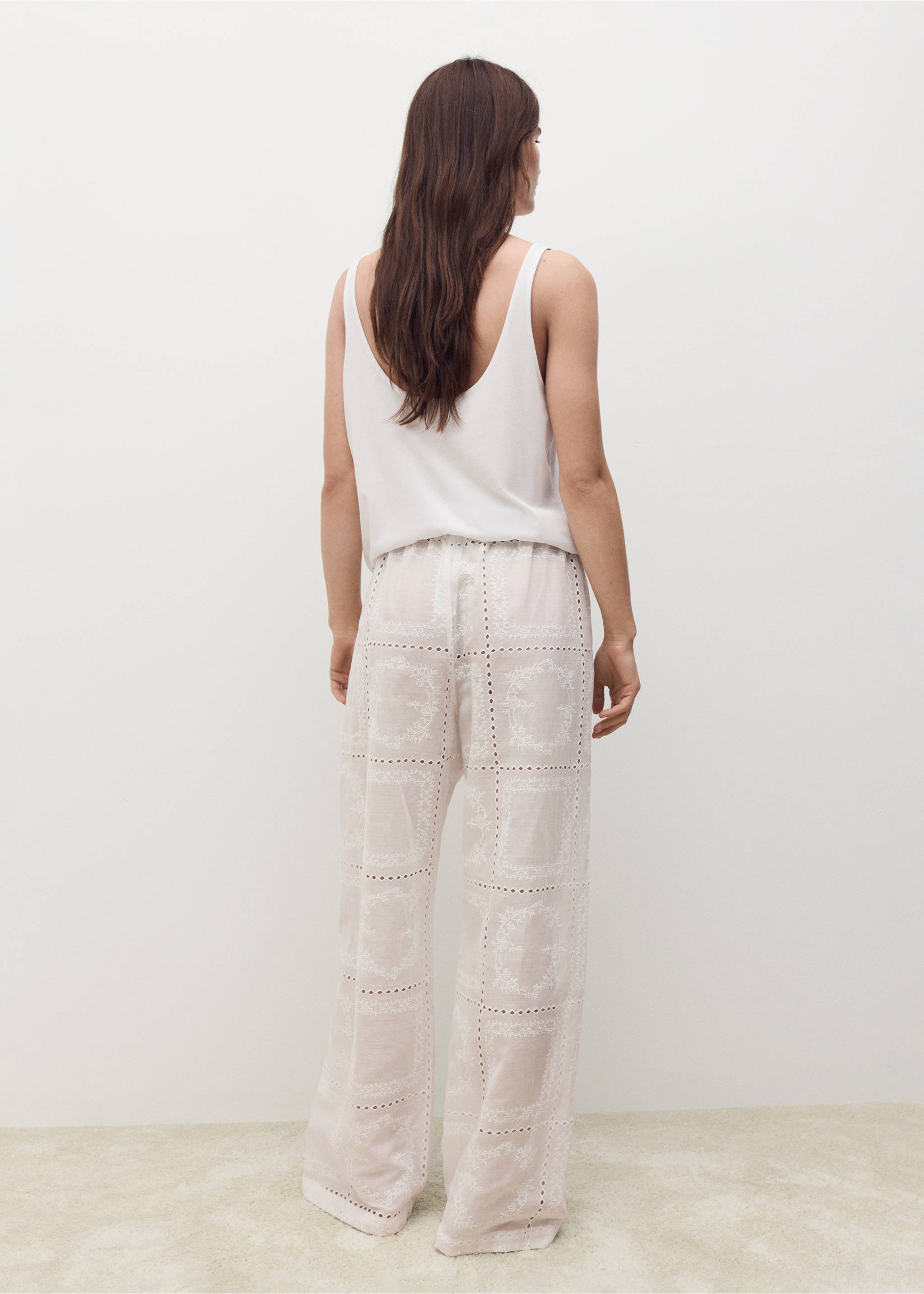 100% hímzett ramie nadrág - A cikk hátulja, Fehér. Ref: 87030459-00.
