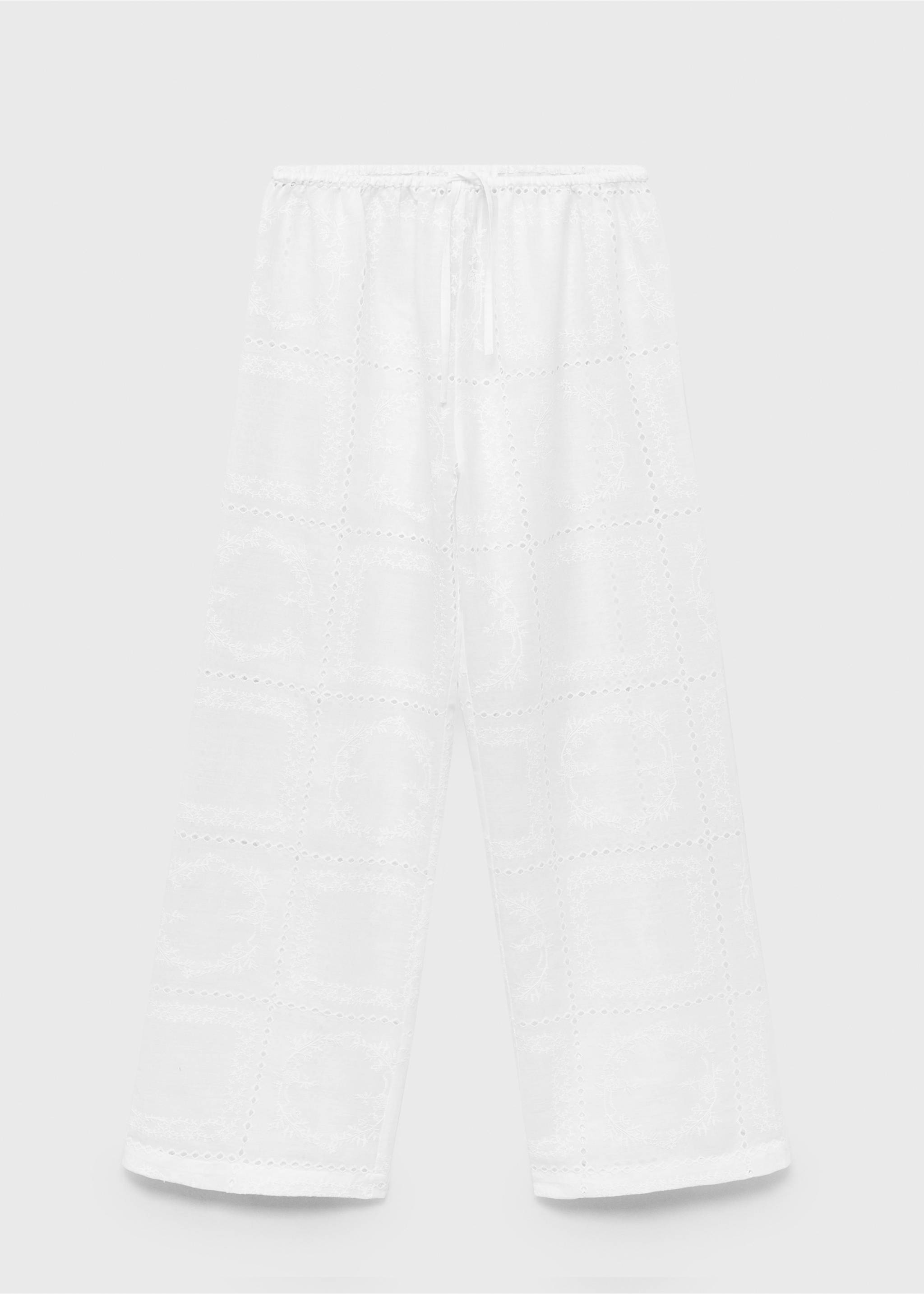100% ramie embroidered trousers - Article without model, White. Ref: 87030459-00.