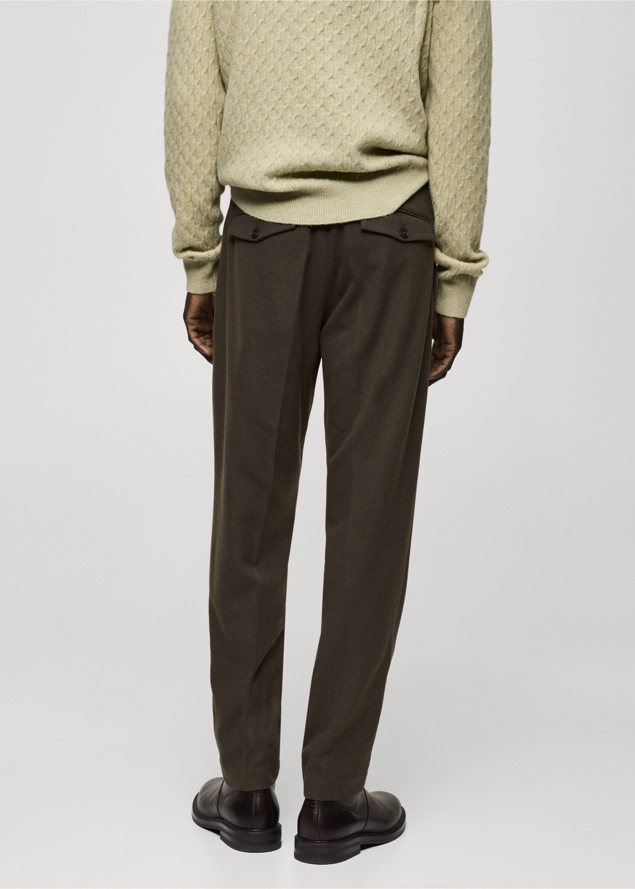 Wool flannel trousers with pleats - Reverse of the article, Khaki. Ref: 87030577-00.
