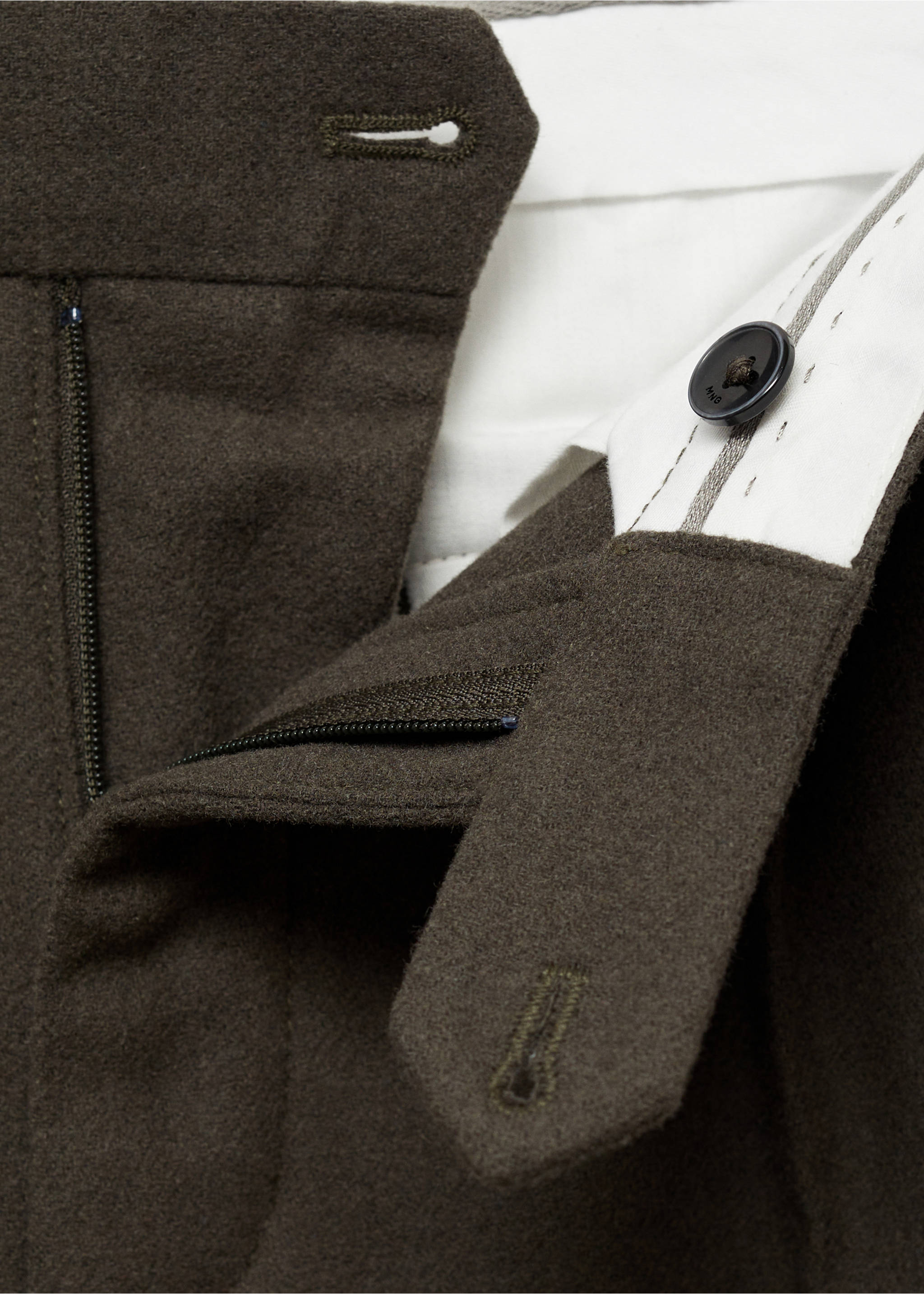 Wool flannel trousers with pleats - Details of the article 8, Khaki. Ref: 87030577-00.