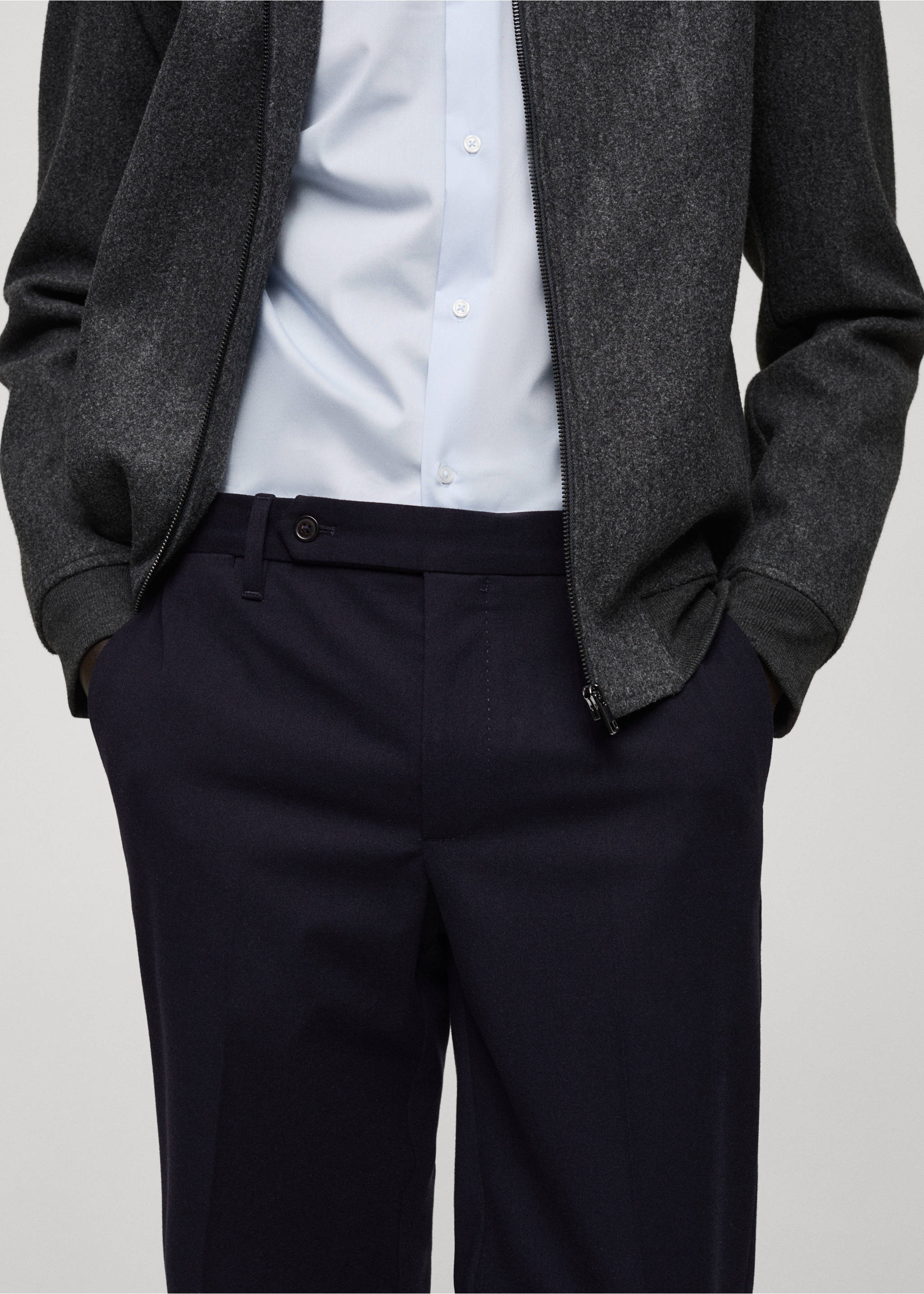 Wool flannel trousers with pleats - Details of the article 1, Dark Navy. Ref: 87030577-00.