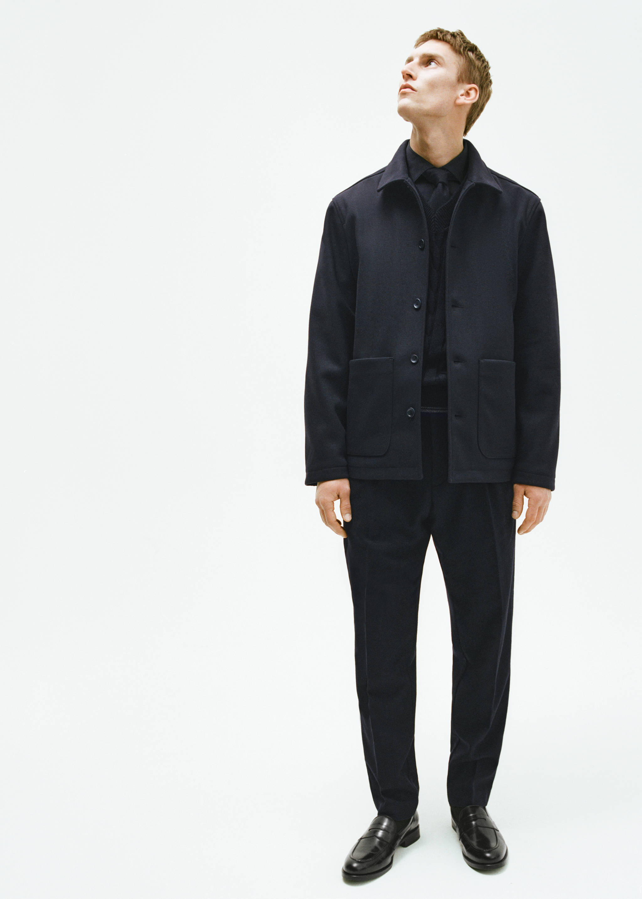 Wool flannel trousers with pleats - Details of the article 5, Dark Navy. Ref: 87030577-00.