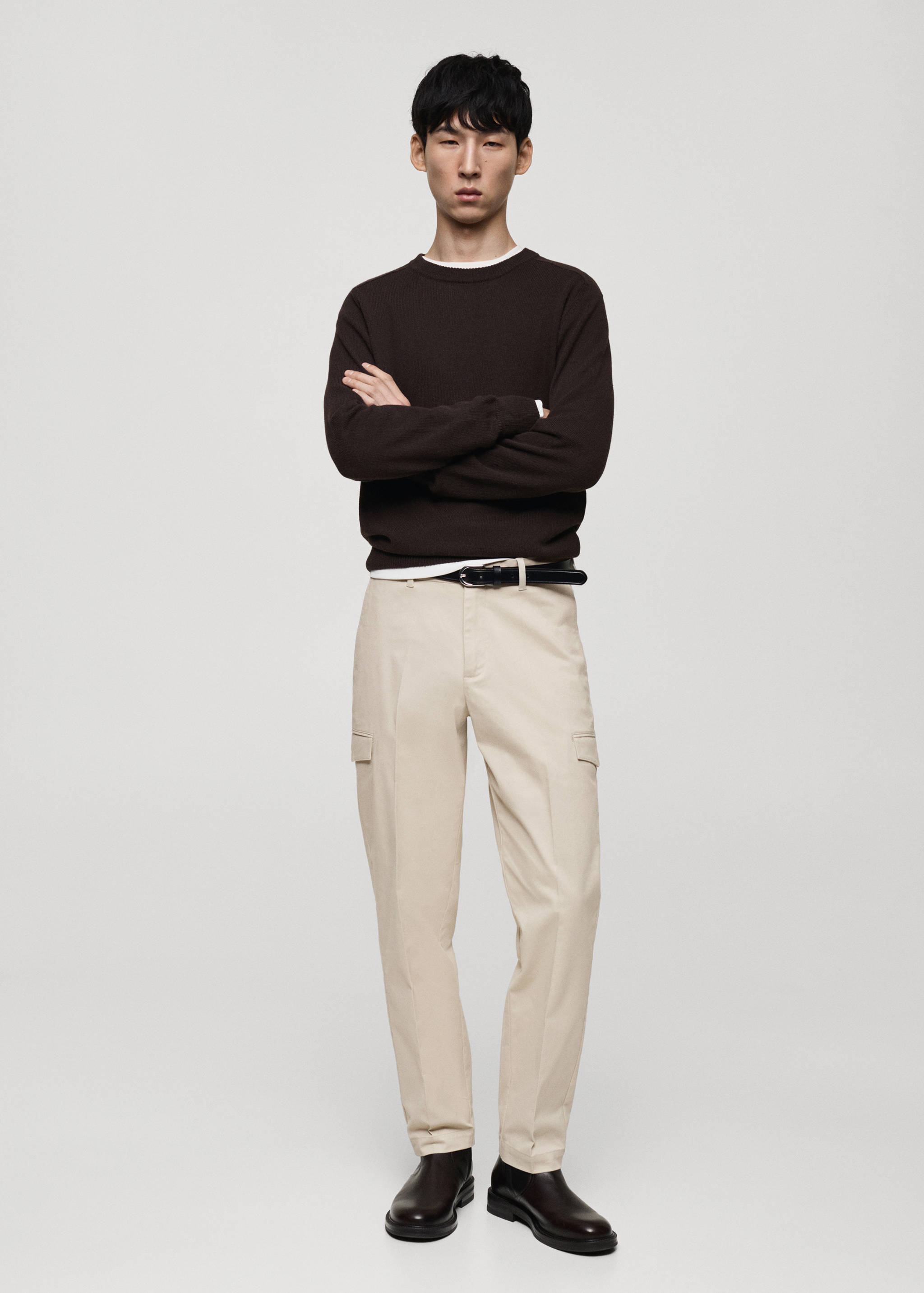 Regular fit cotton cargo trousers - General plane
