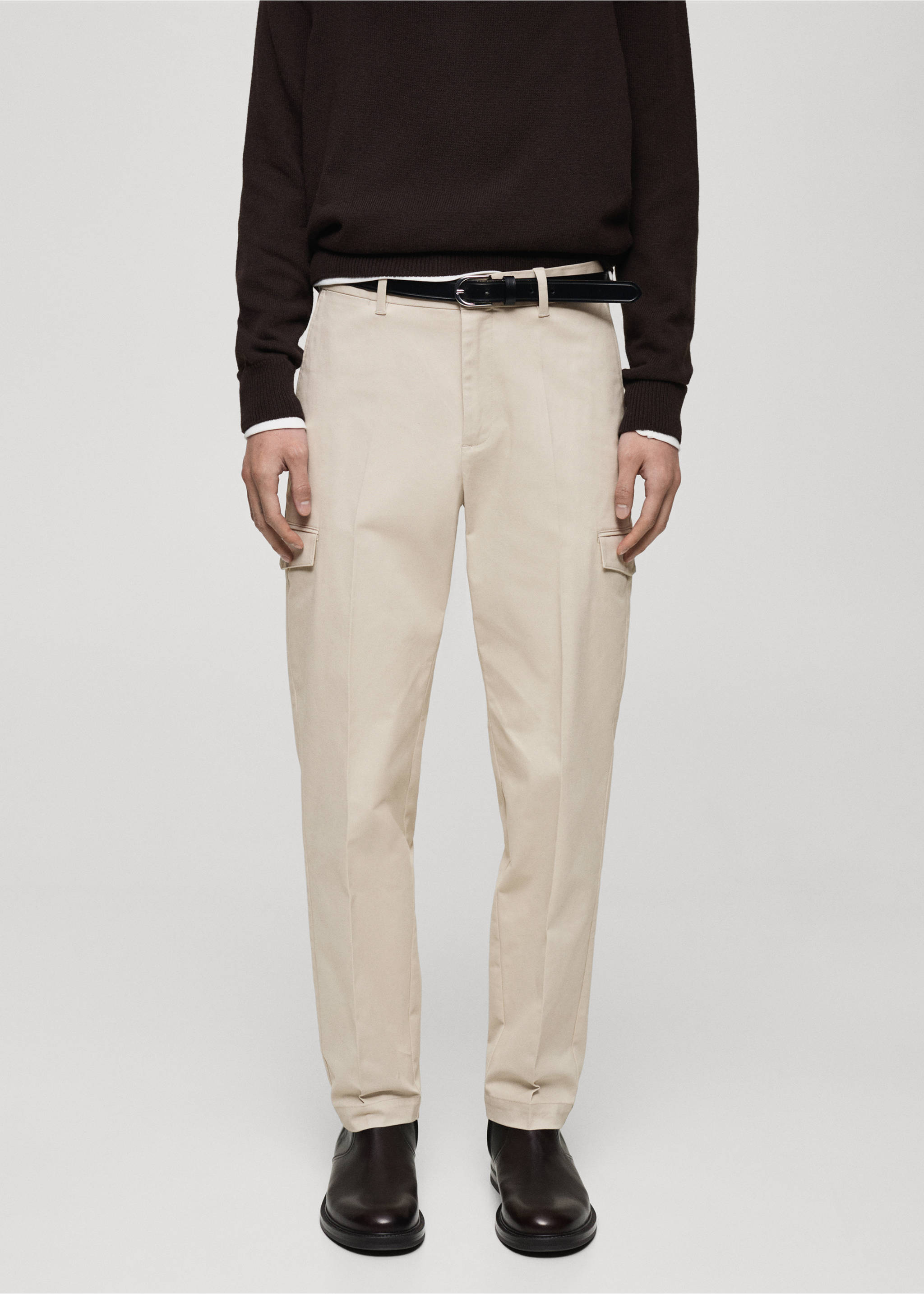 Regular fit cotton cargo trousers - Medium plane, Light/Pastel Grey. Ref: 87030580-00.