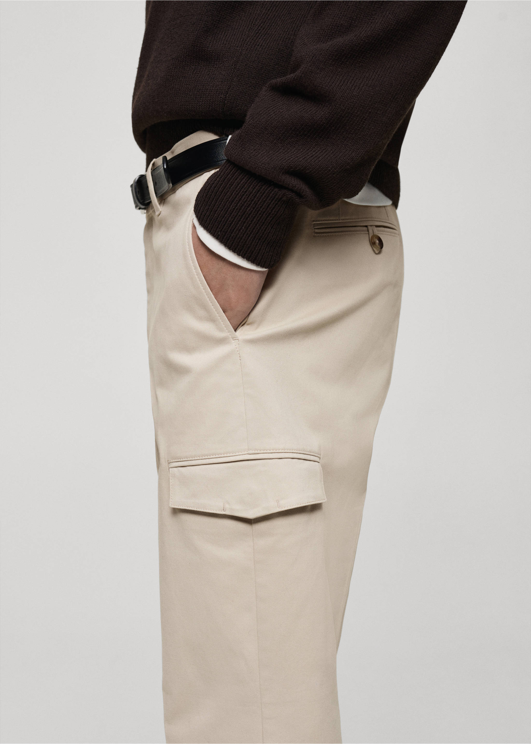 Regular fit cotton cargo trousers - Details of the article 1, Light/Pastel Grey. Ref: 87030580-00.