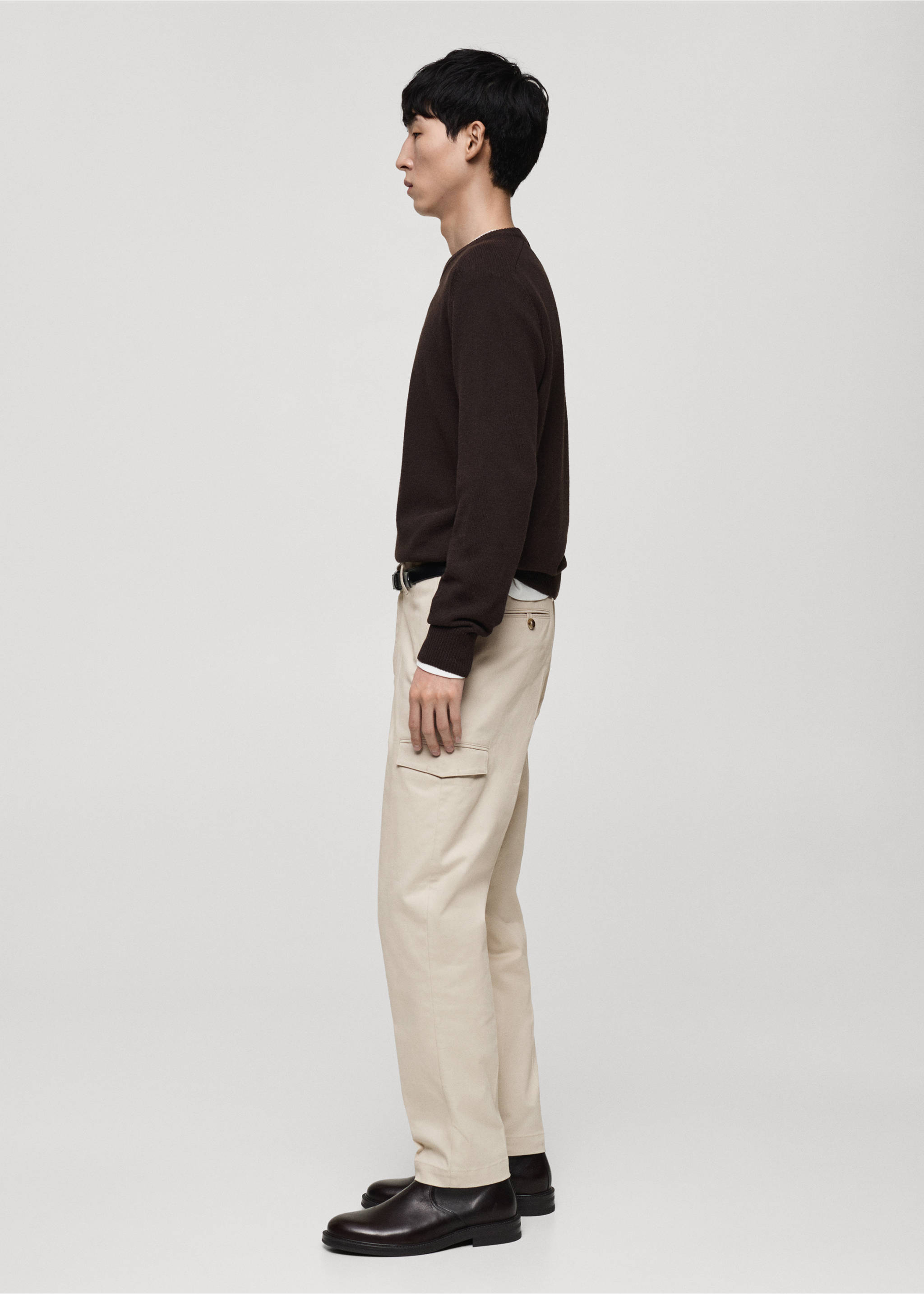 Regular fit cotton cargo trousers - Details of the article 2, Light/Pastel Grey. Ref: 87030580-00.