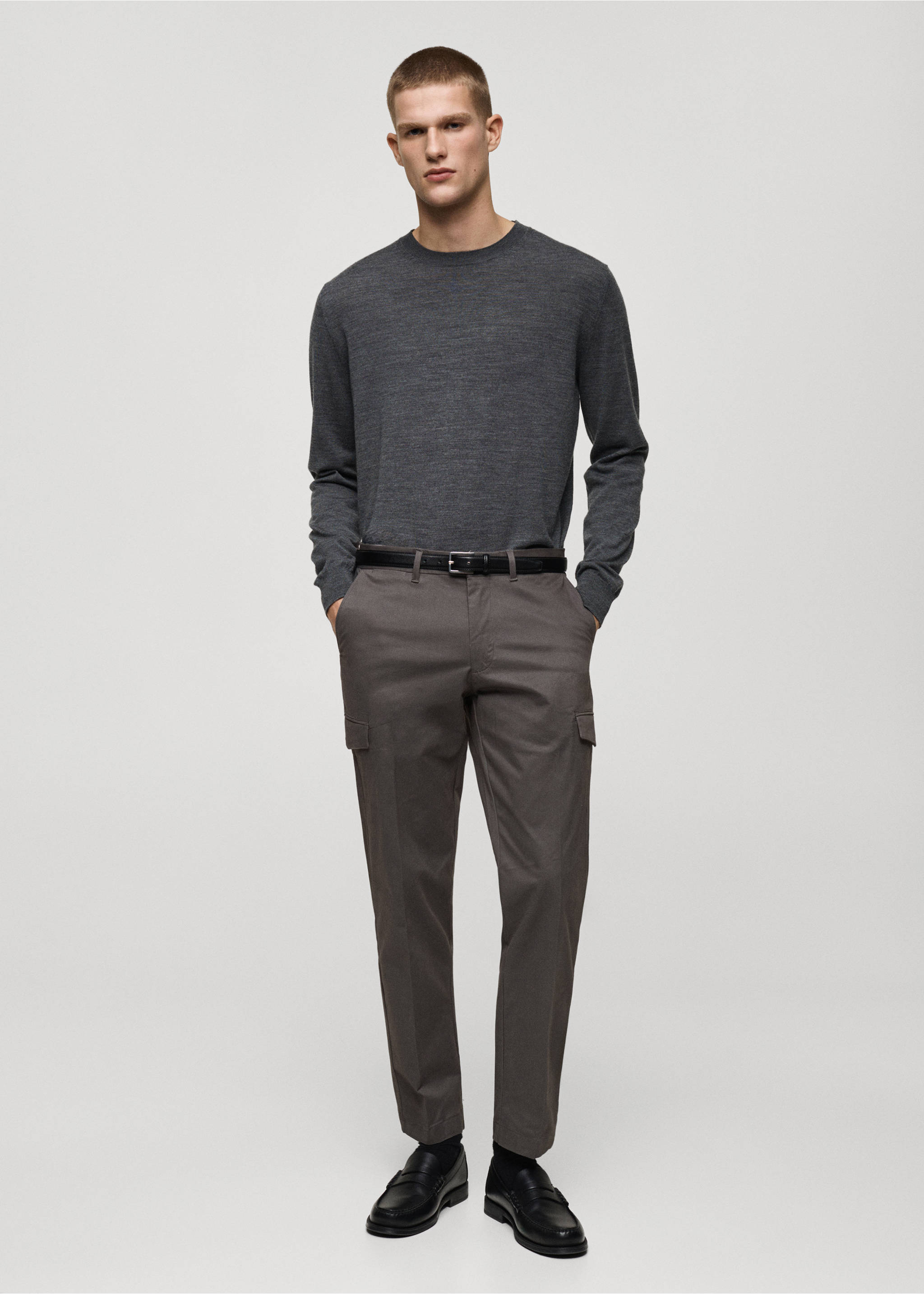 Regular fit cotton cargo trousers - General plane, Grey. Ref: 87030580-00.