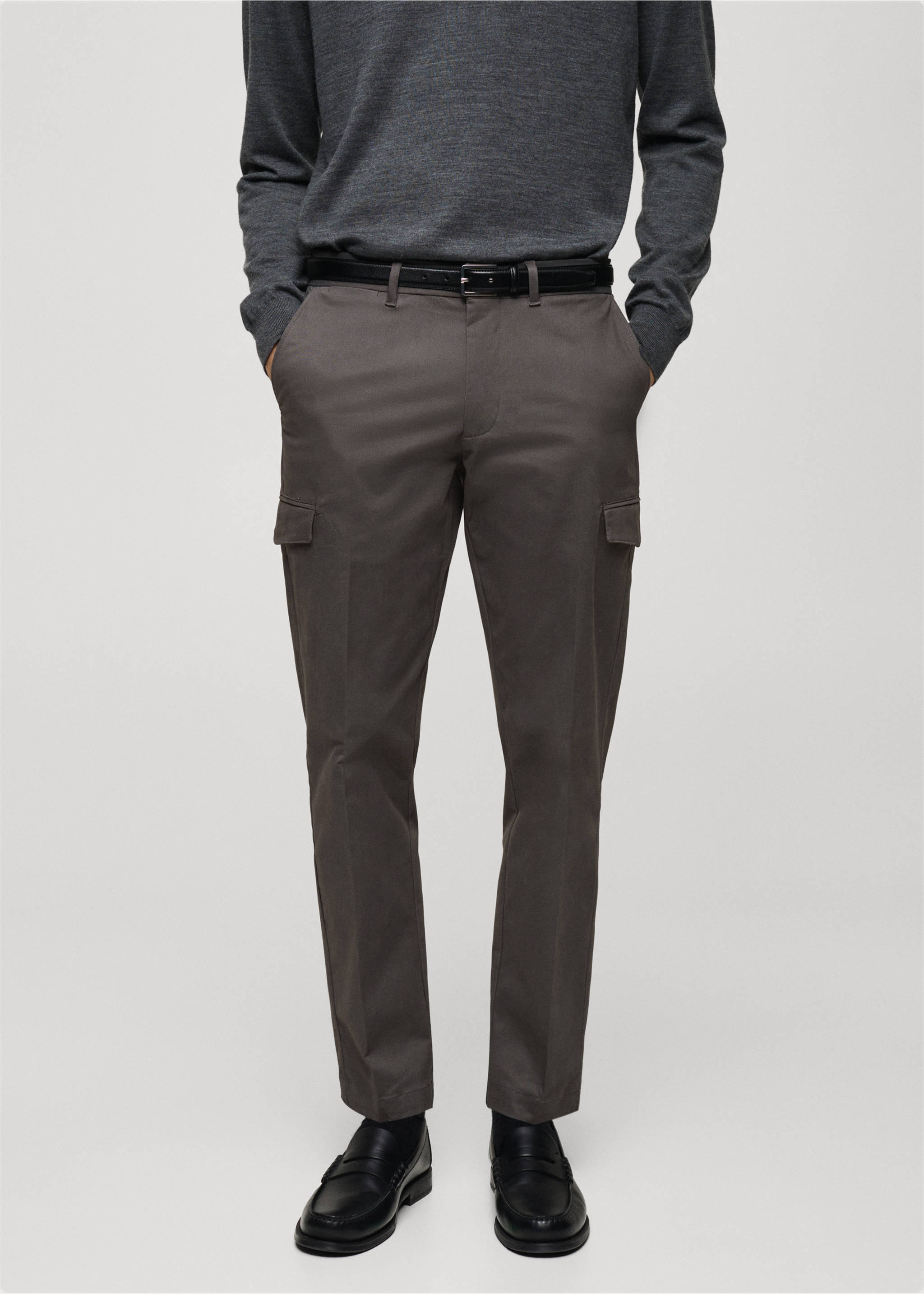 Regular fit cotton cargo trousers - Medium plane, Grey. Ref: 87030580-00.