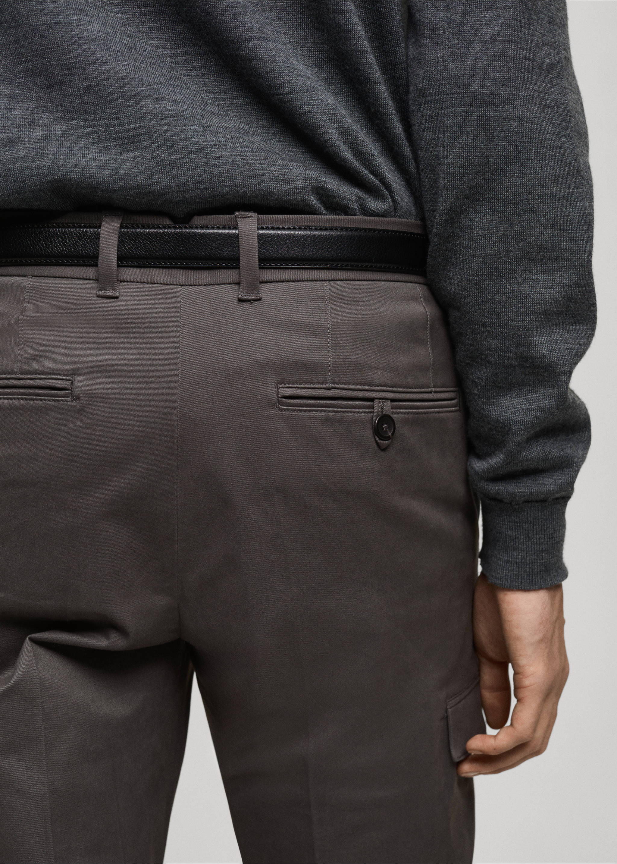 Regular fit cotton cargo trousers - Details of the article 3, Grey. Ref: 87030580-00.