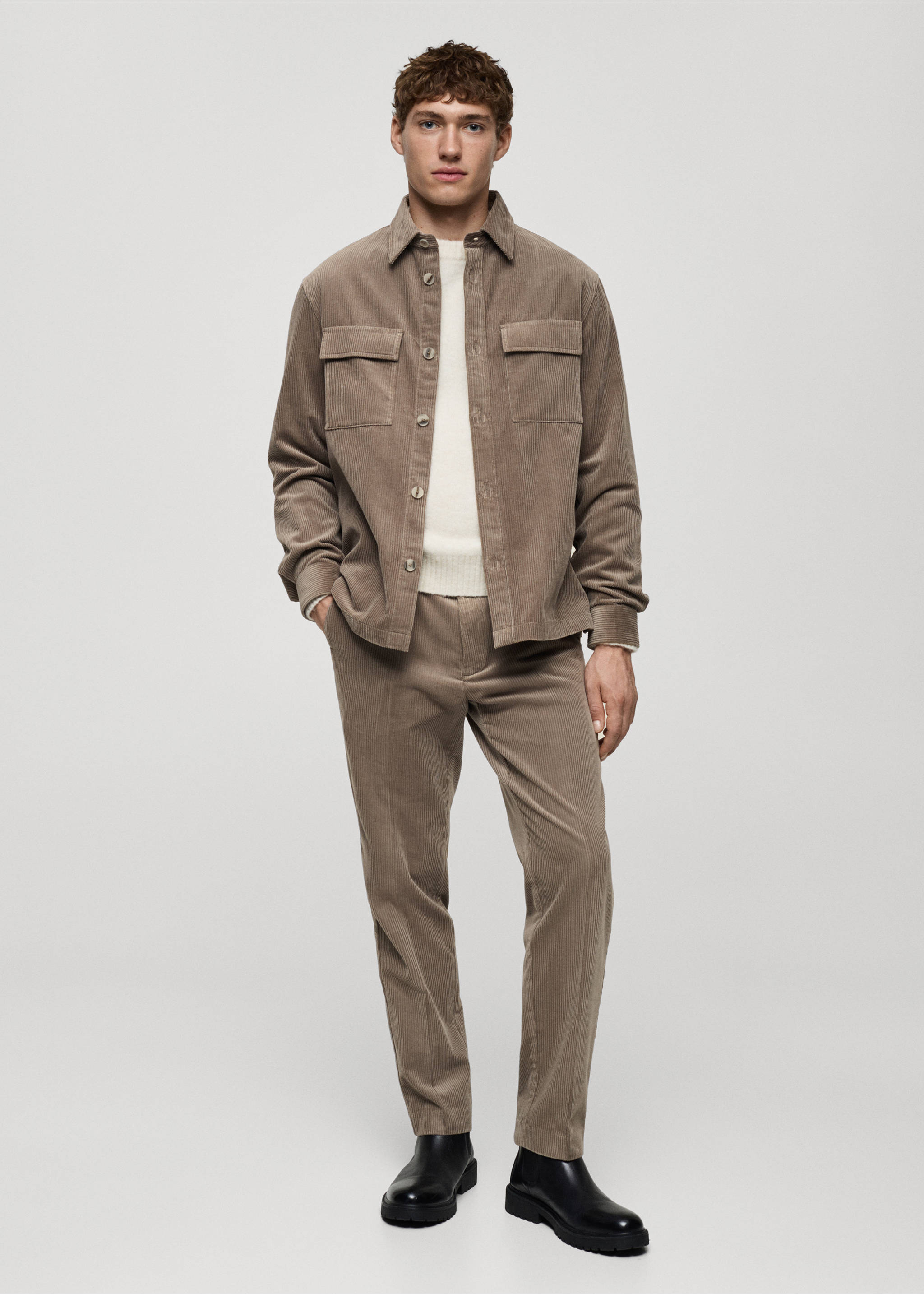 Corduroy regular-fit trousers - General plane, Mink Grey. Ref: 87030581-00.
