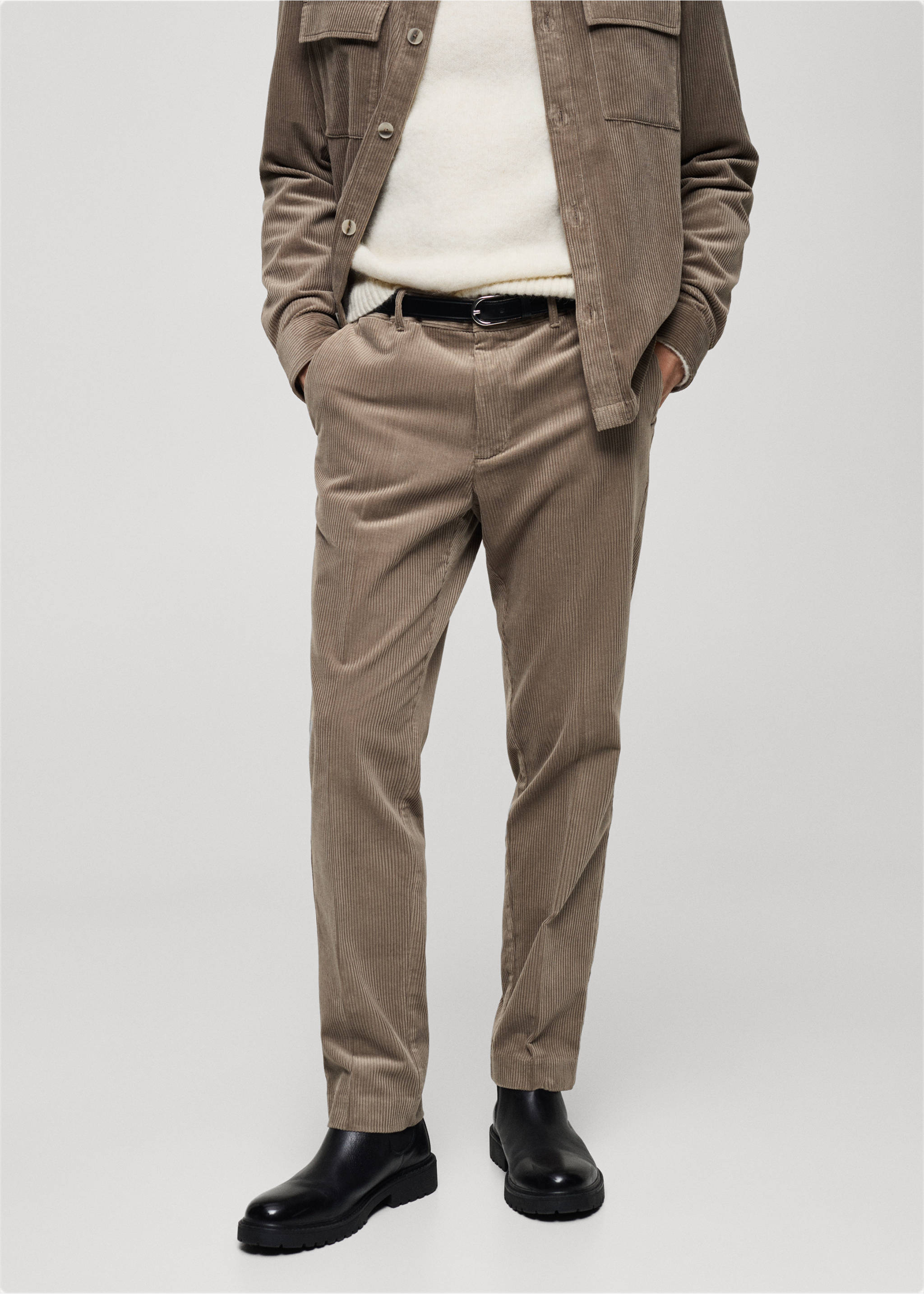 Corduroy regular-fit trousers - Medium plane, Mink Grey. Ref: 87030581-00.