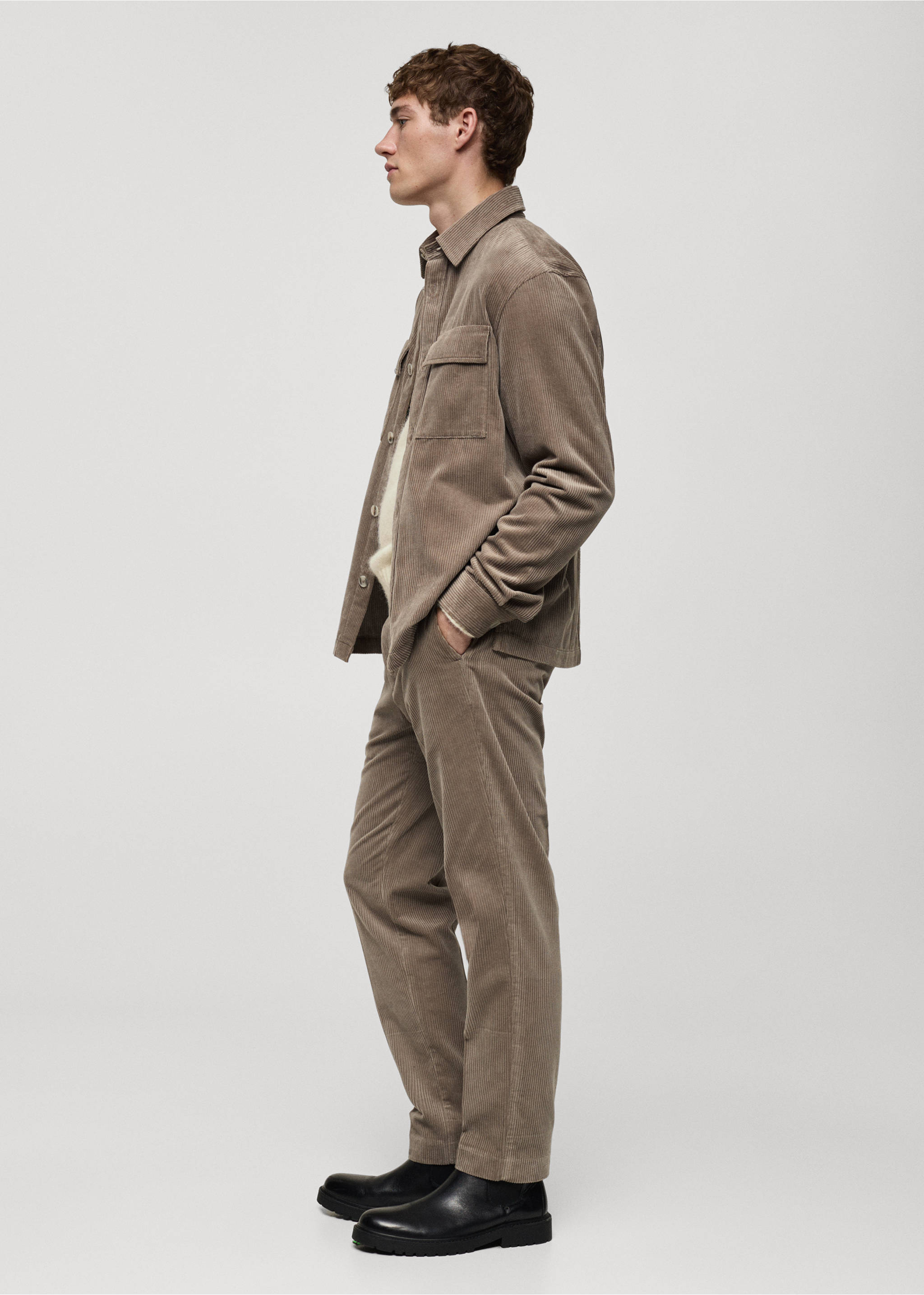 Corduroy regular-fit trousers - Details of the article 2, Mink Grey. Ref: 87030581-00.