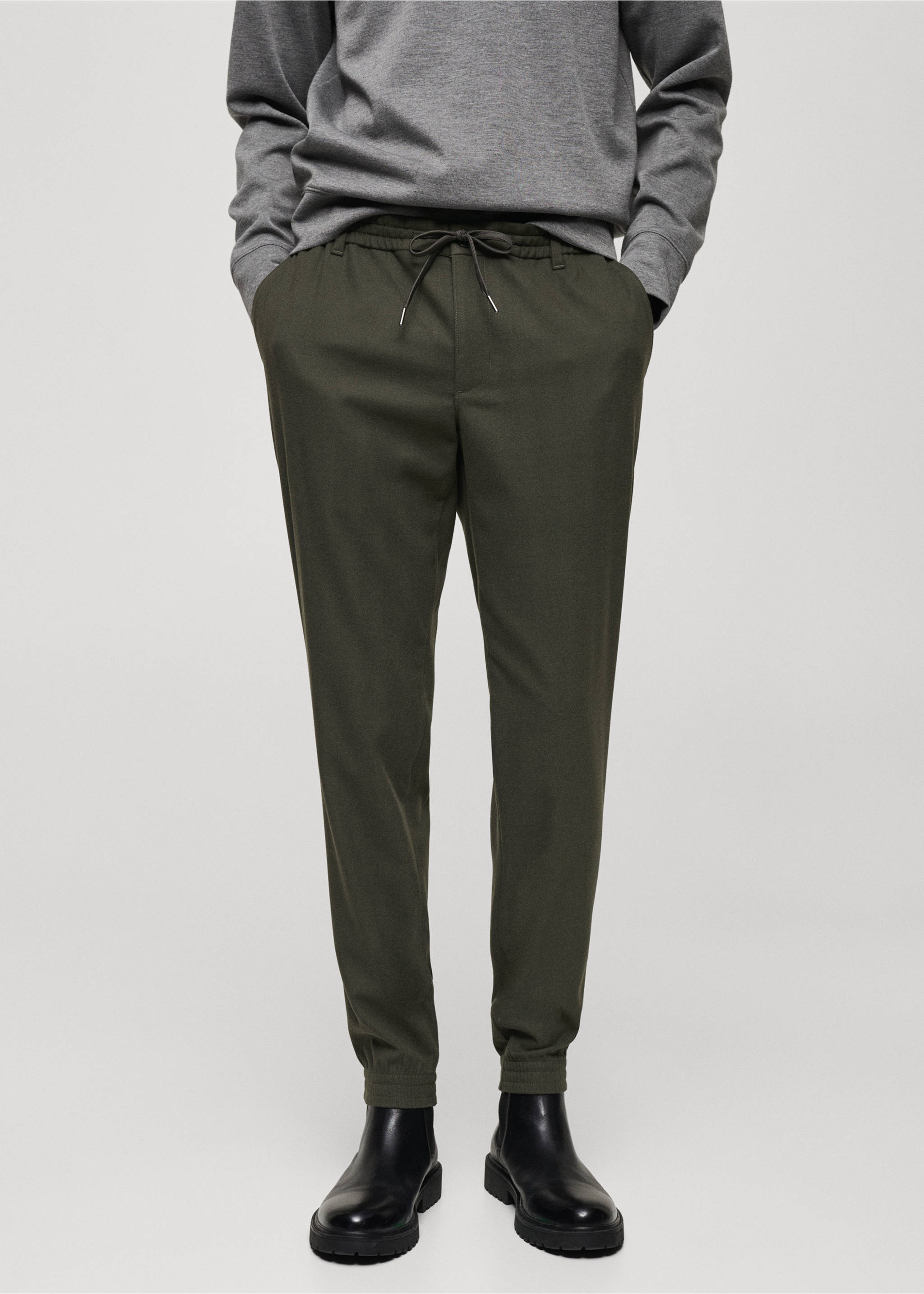 Pantalon coton cordon de serrage - Plan moyen, Kaki. Ref: 87030582-00.