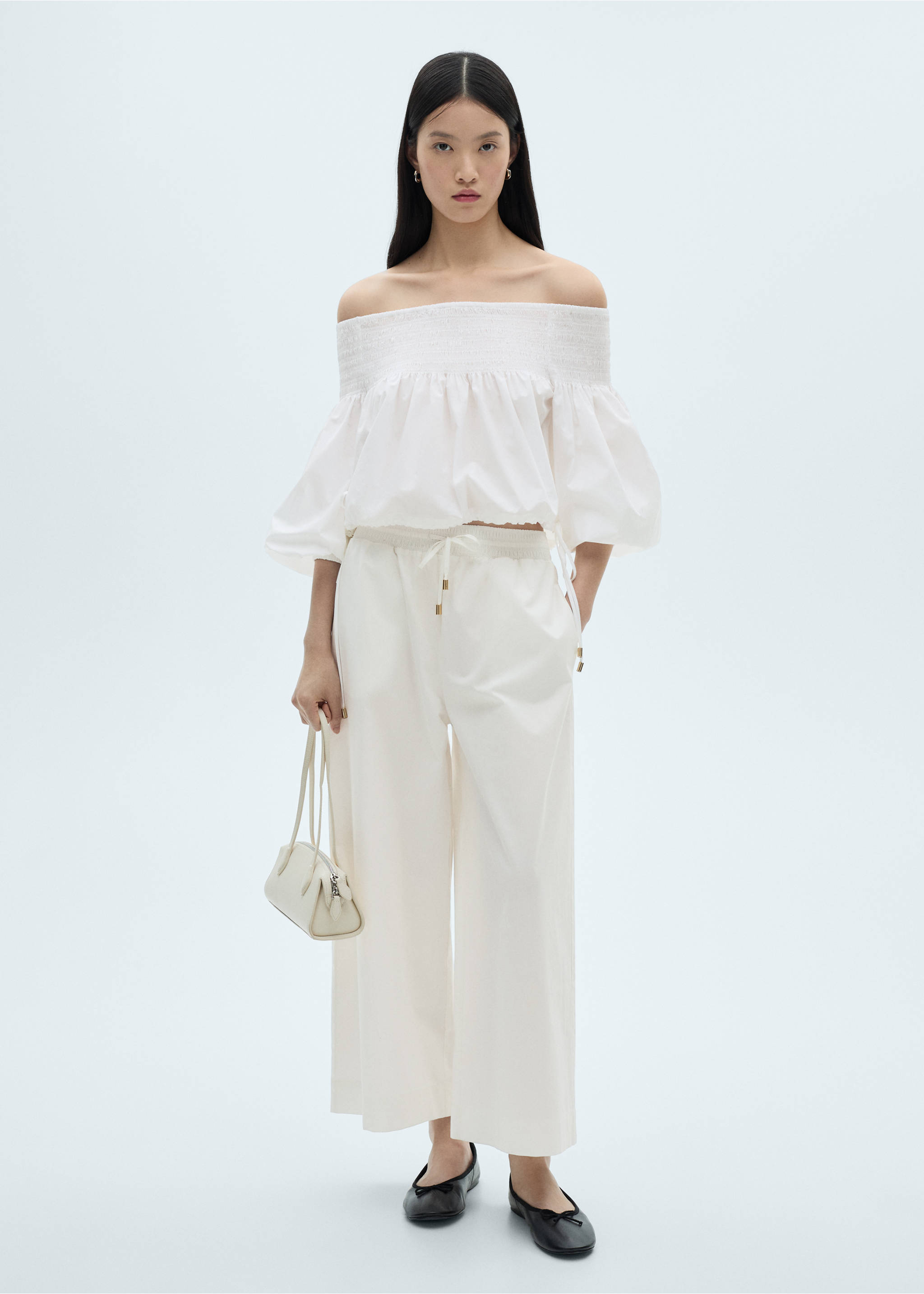 Gathered off-the-shoulder blouse - General plane, White. Ref: 87030583-00.