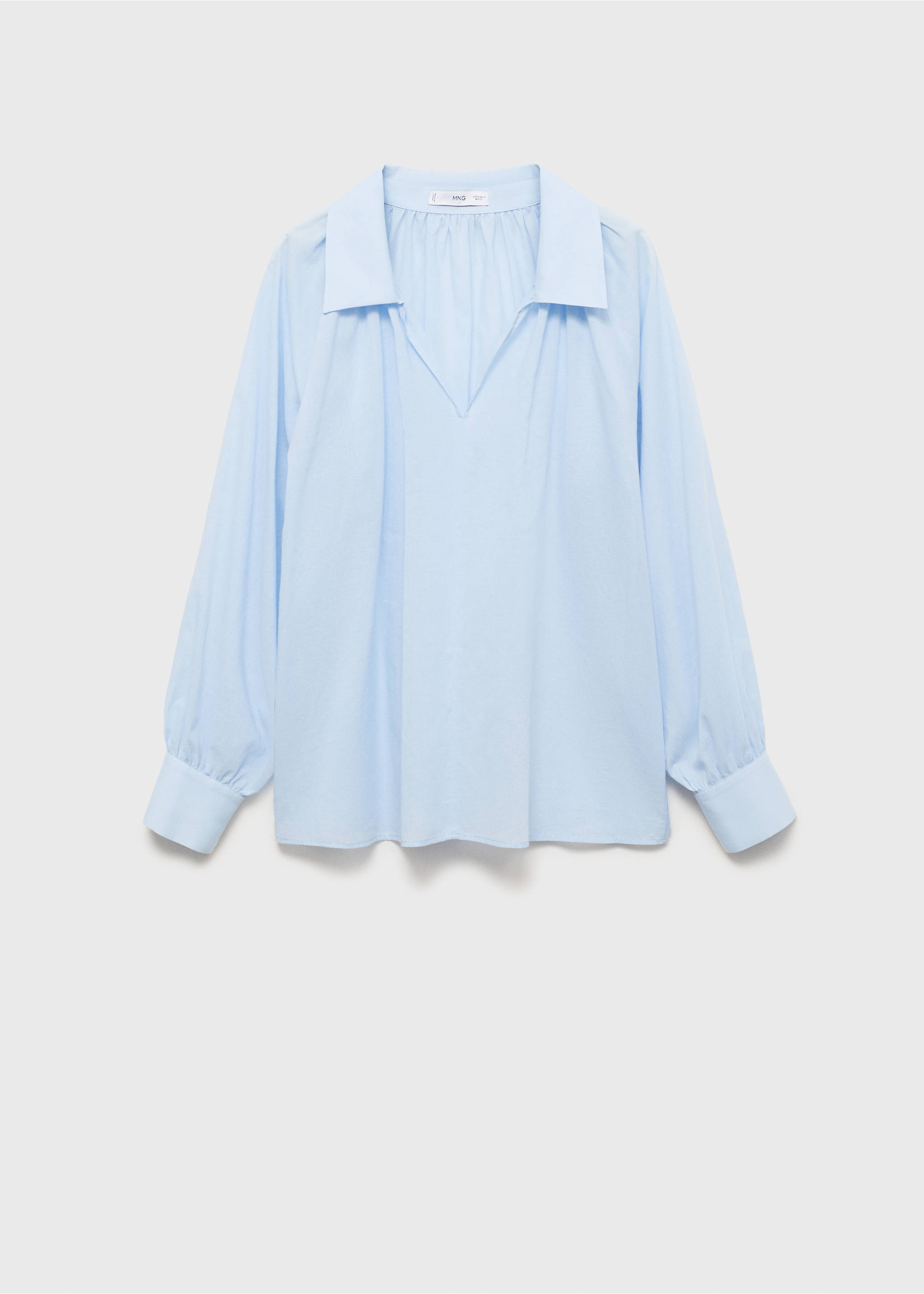 Puffed sleeves cotton blouse - Article without model, Blue. Ref: 87030585-00.