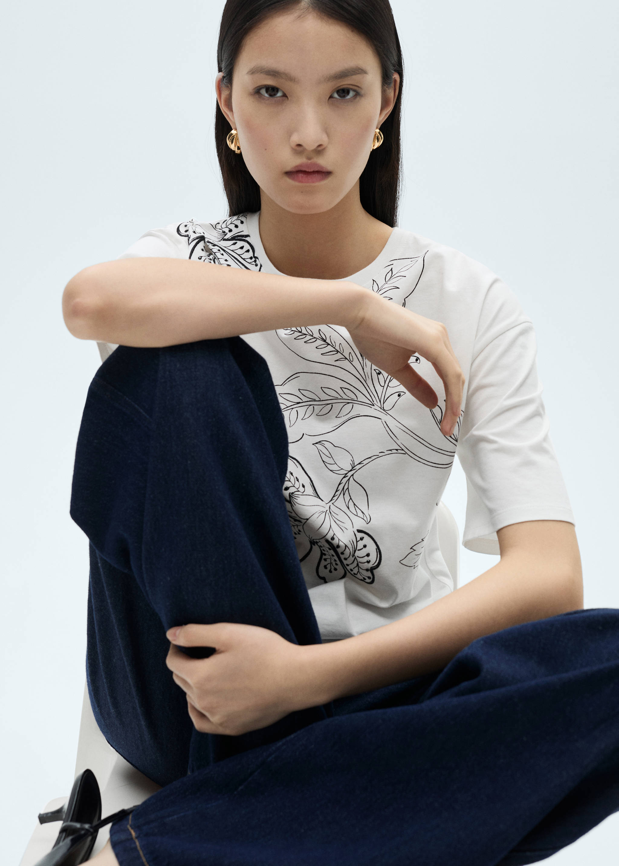 Floral-print cotton t-shirt - Medium plane
