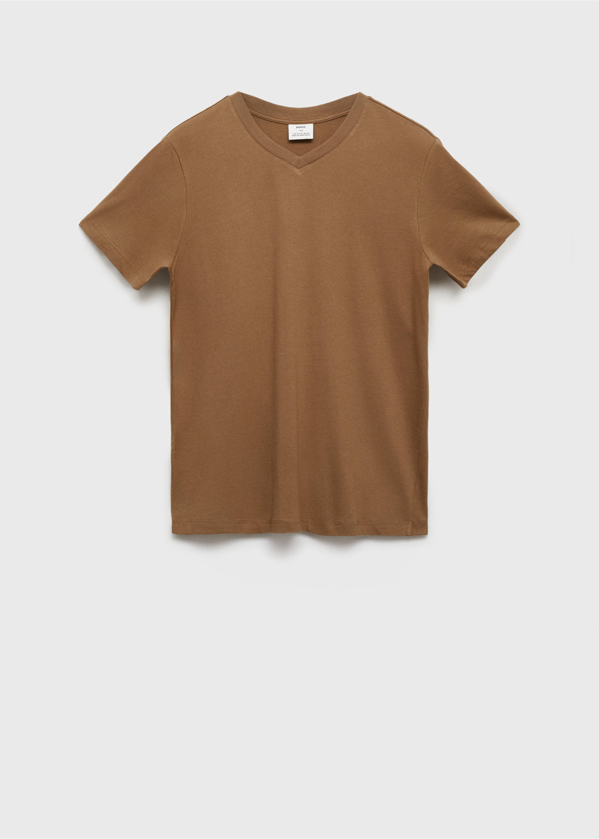 100% cotton slim-fit V-neck t-shirt - Article without model, Tobacco Brown. Ref: 87030599-00.