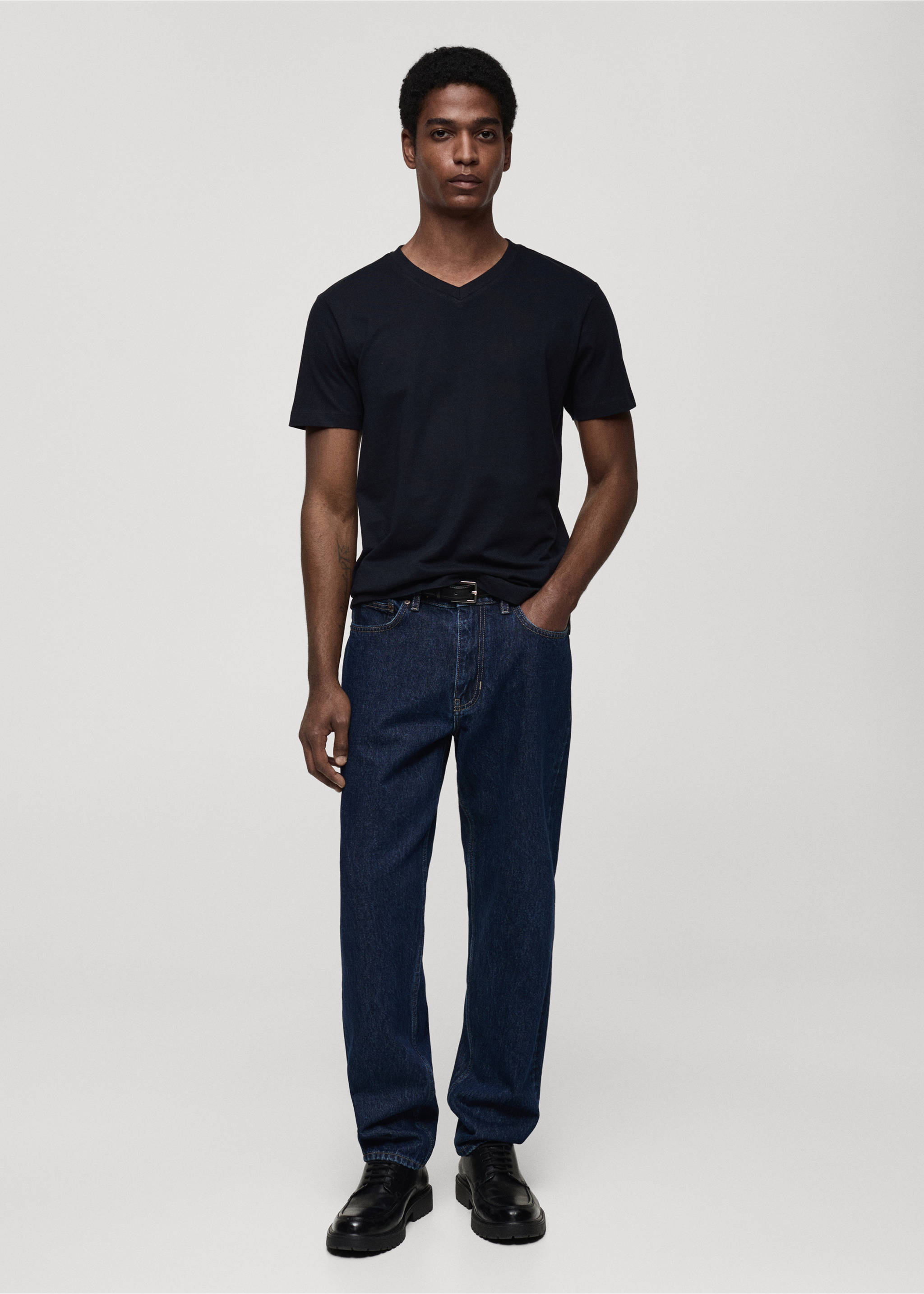 100% cotton slim-fit V-neck t-shirt - General plane, Dark Navy. Ref: 87030599-00.