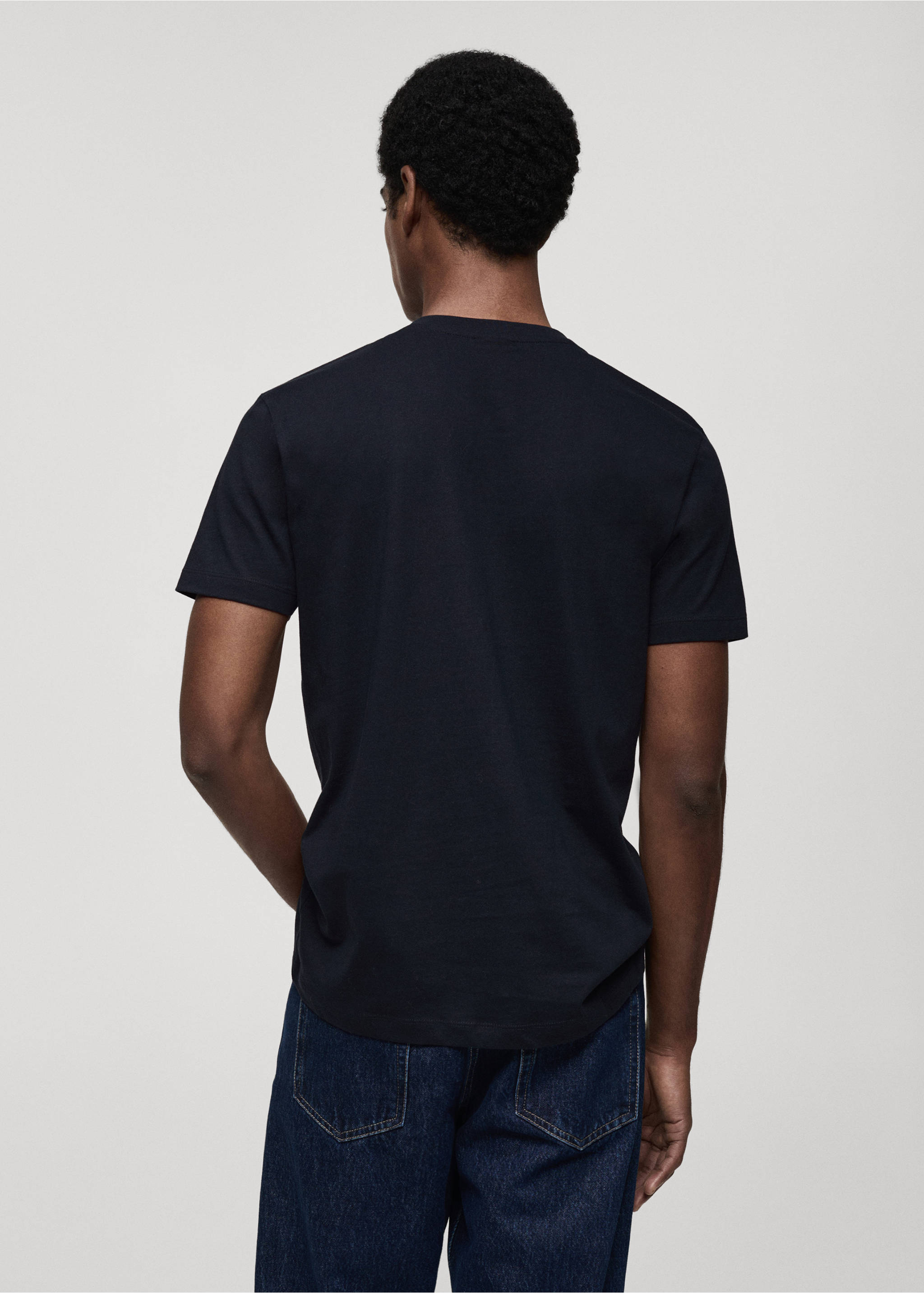 100% cotton slim-fit V-neck t-shirt - Reverse of the article, Dark Navy. Ref: 87030599-00.