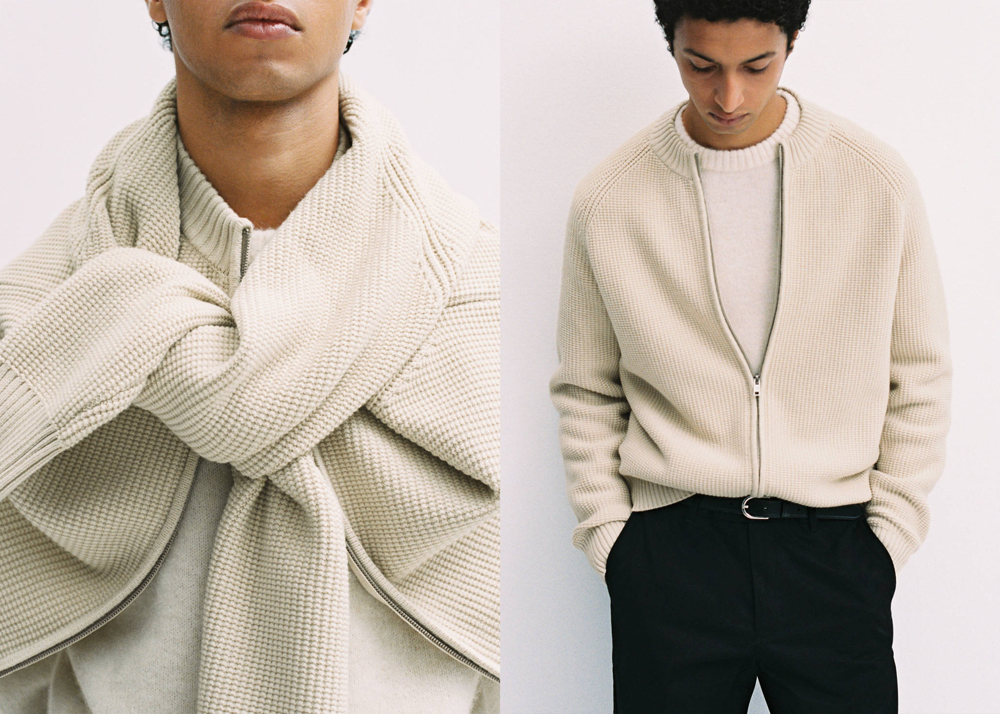 Structured knitted cardigan with zip - Panoramic plane