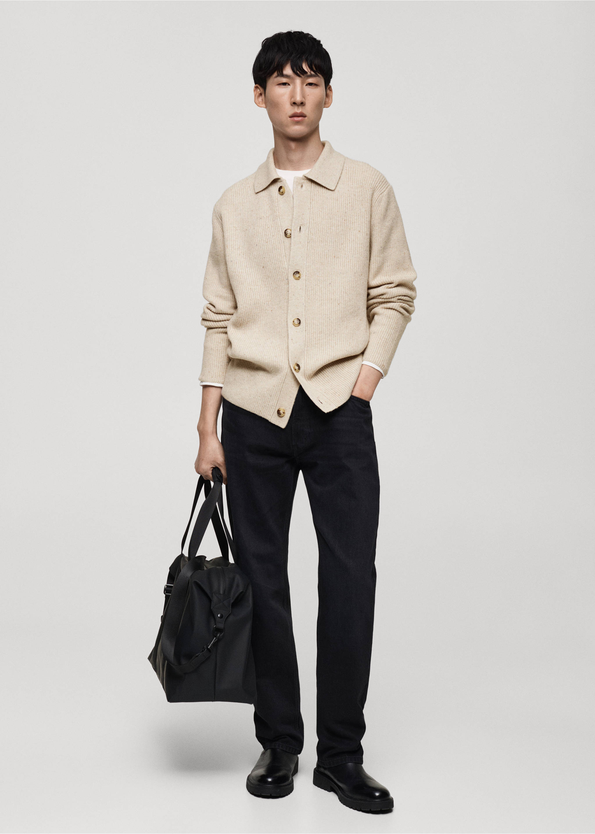 Ribbed knit cardigan - General plane, Light/Pastel Grey. Ref: 87030602-00.