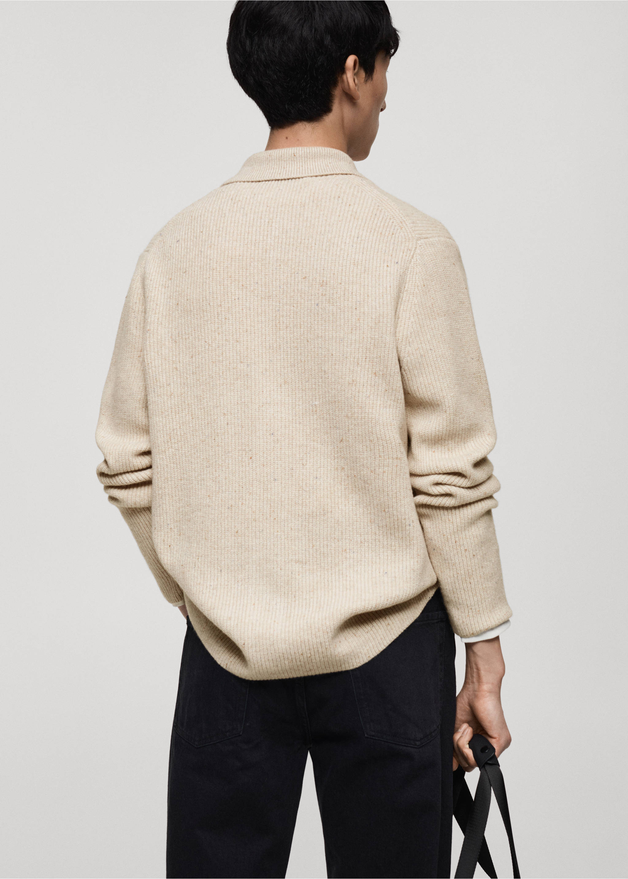 Ribbed knit cardigan - Reverse of the article, Light/Pastel Grey. Ref: 87030602-00.