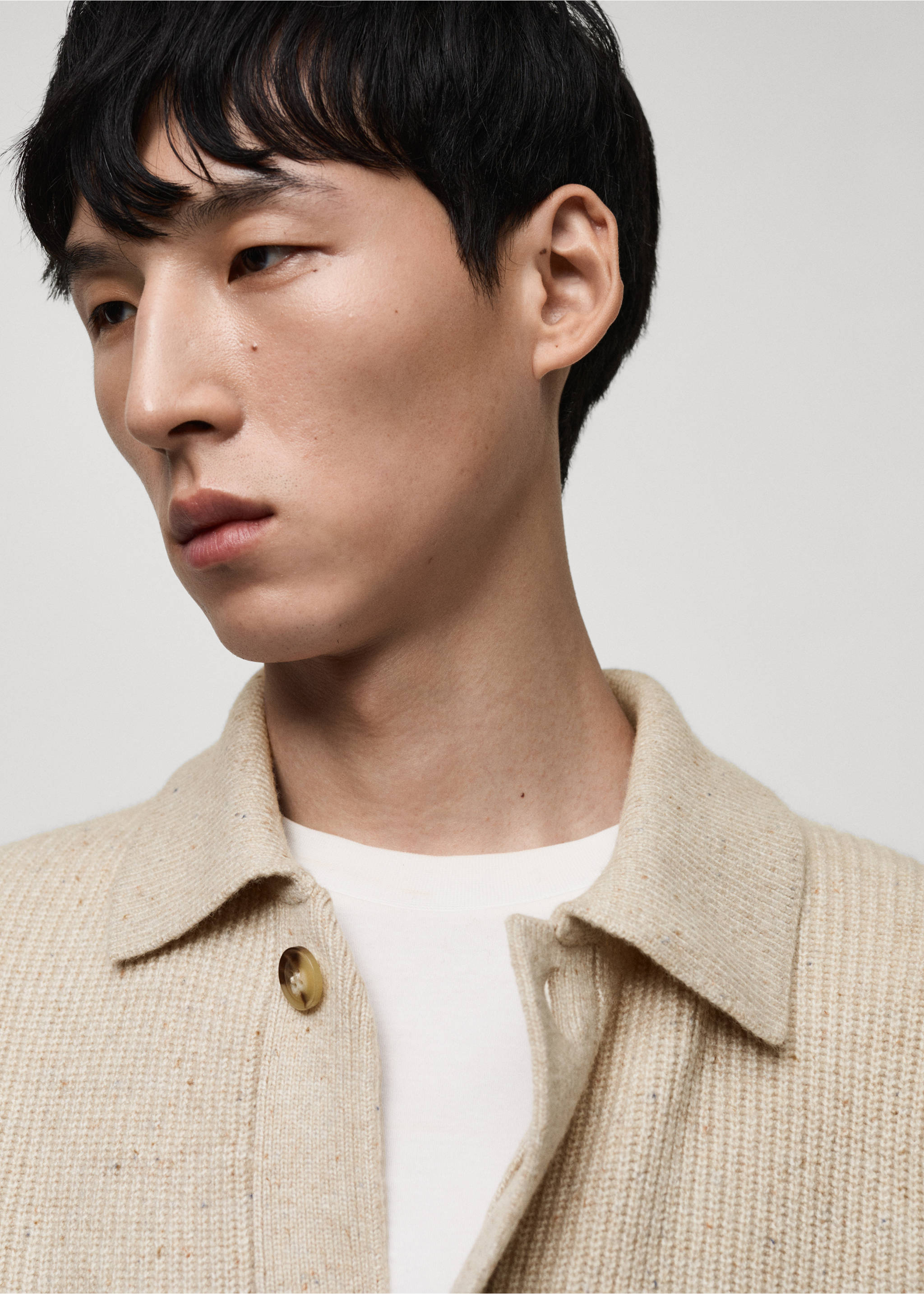 Ribbed knit cardigan - Details of the article 1, Light/Pastel Grey. Ref: 87030602-00.