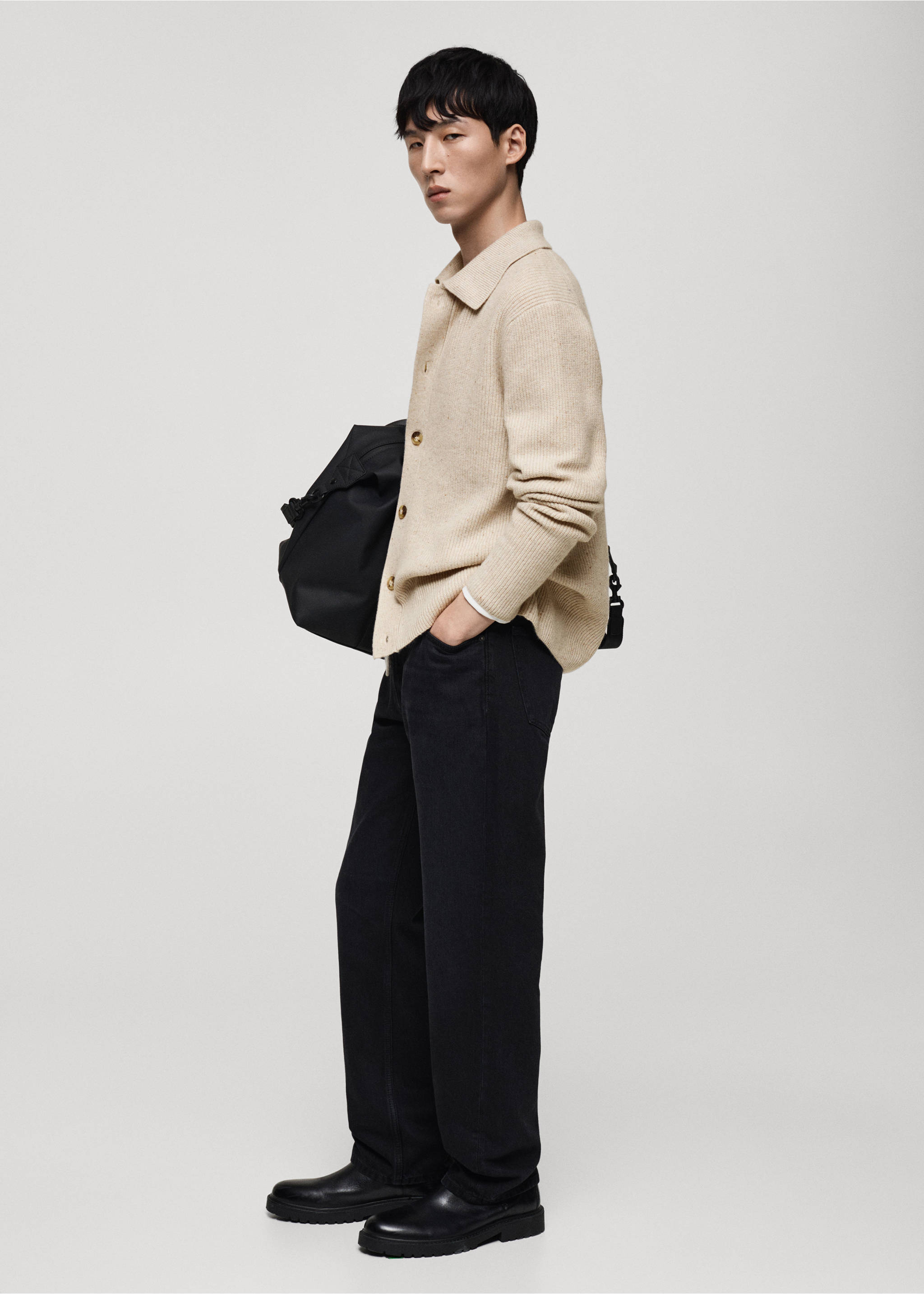 Ribbed knit cardigan - Details of the article 2, Light/Pastel Grey. Ref: 87030602-00.