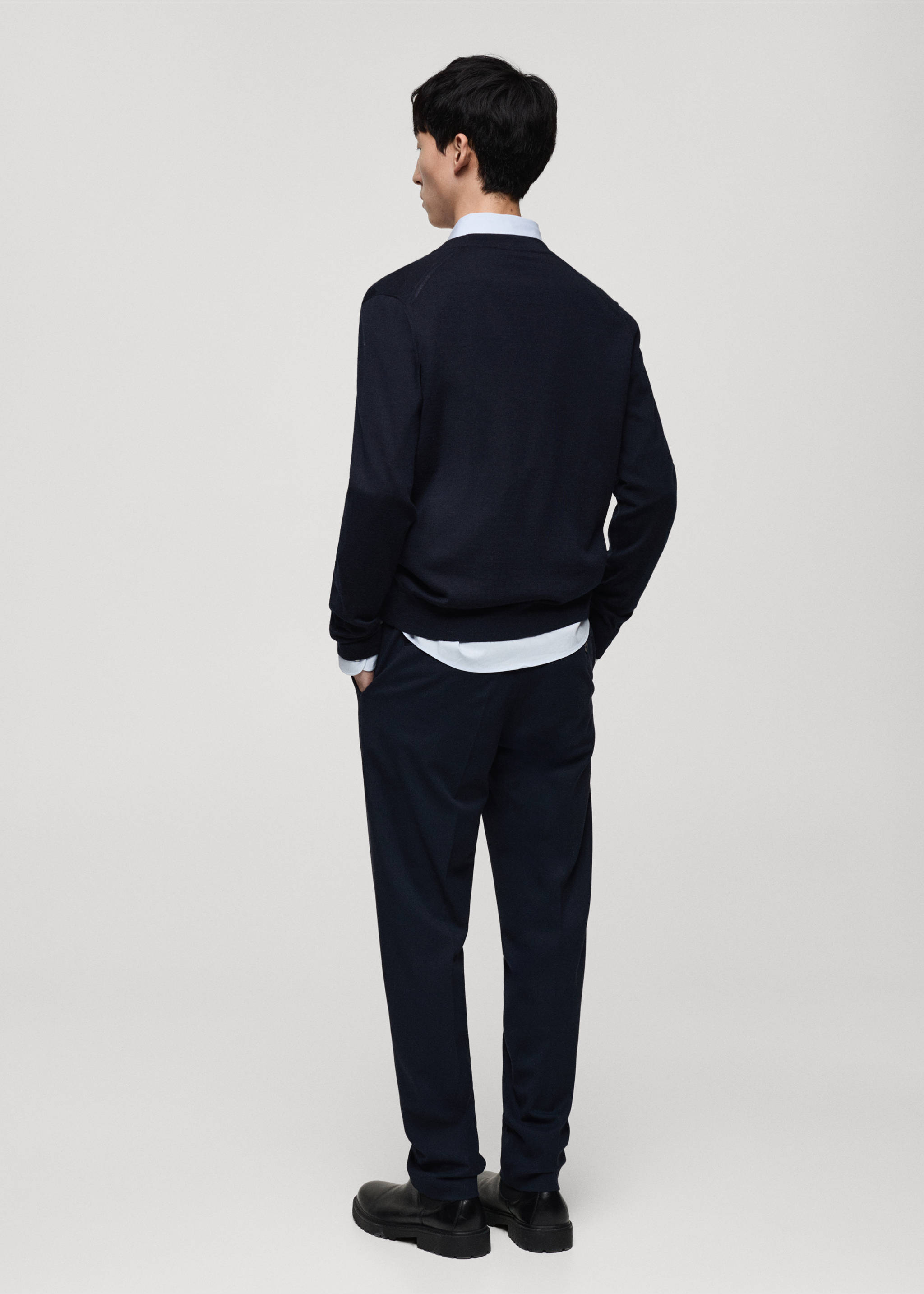 Cárdigan 100% lana merino - Reverso del artículo, Azul marino oscuro. Ref: 87030603-00.