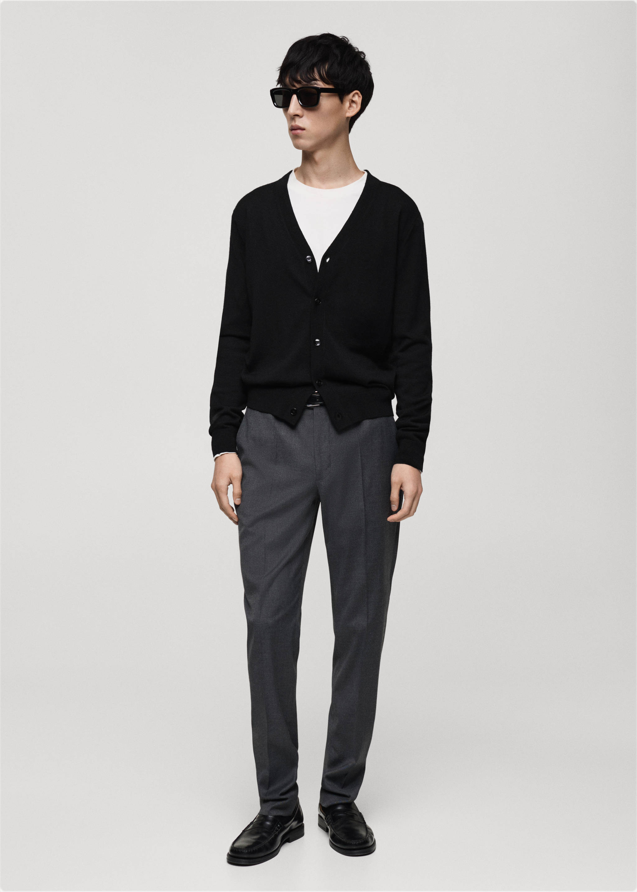 Cárdigan 100% lana merino - Plano general, Negro. Ref: 87030603-00.