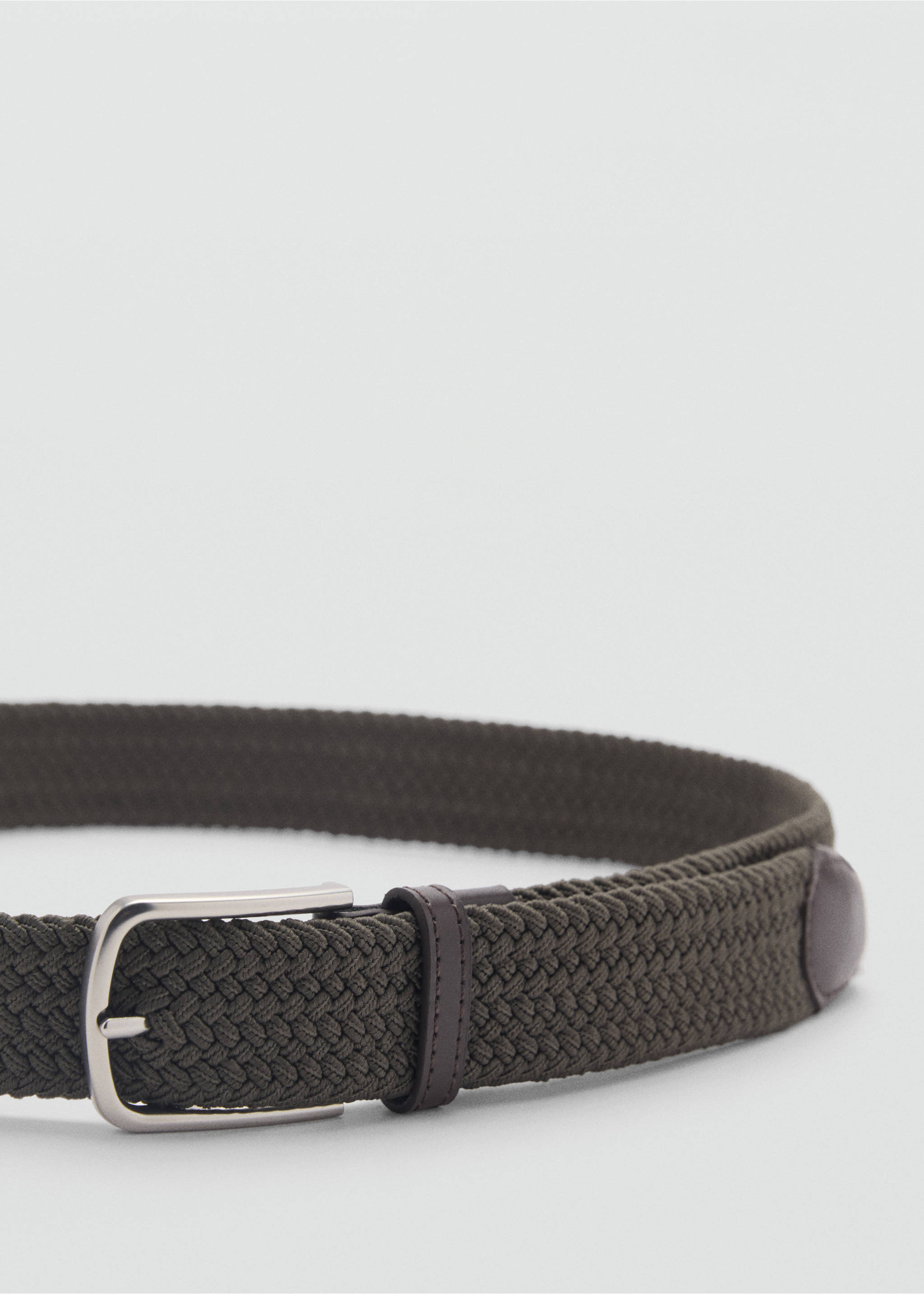 Braided elastic belt - Medium plane, Khaki. Ref: 87030606-00.