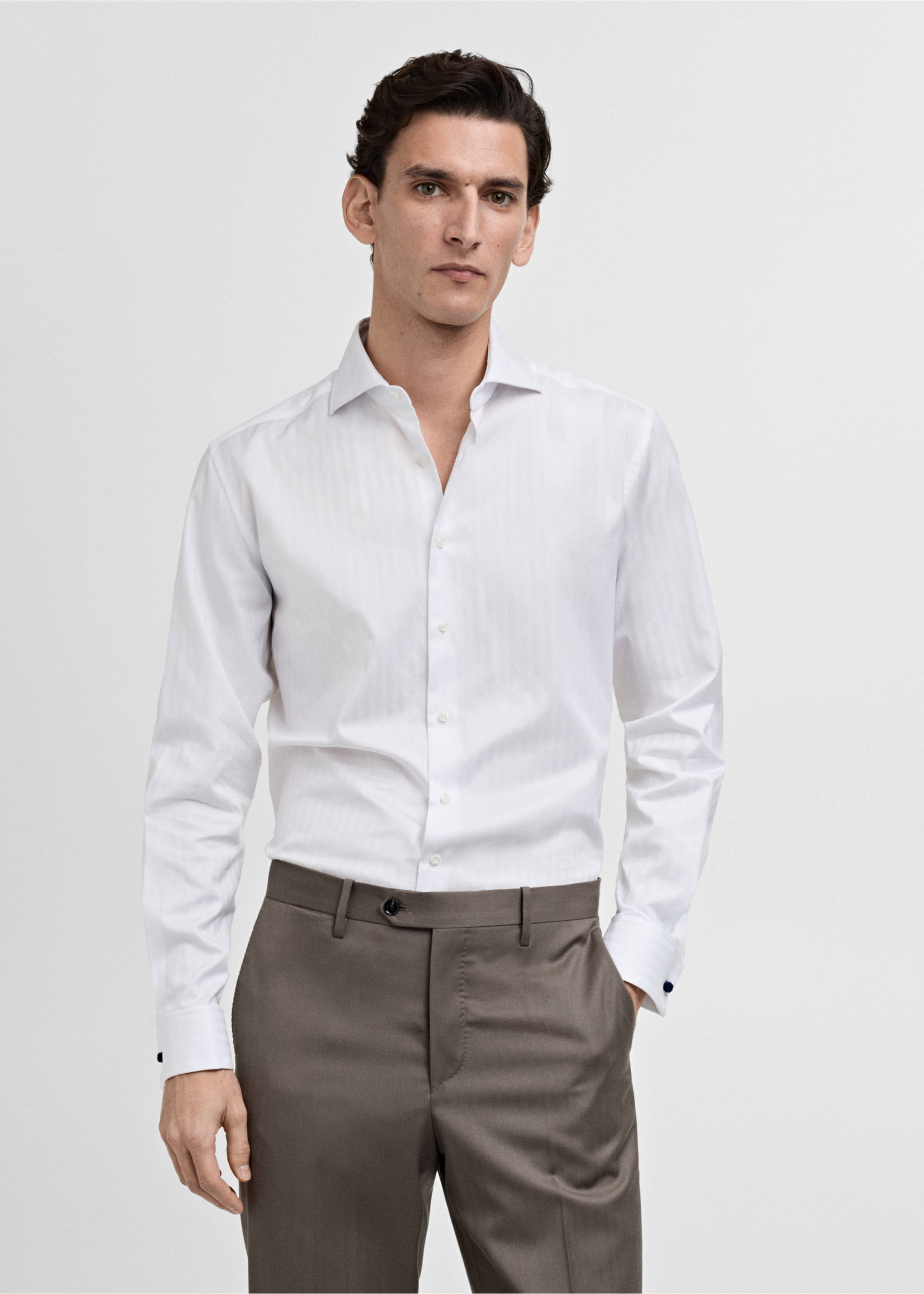 Chemise costume slim fit 100 % coton - Plan moyen, Blanc. Ref: 87030612-00.