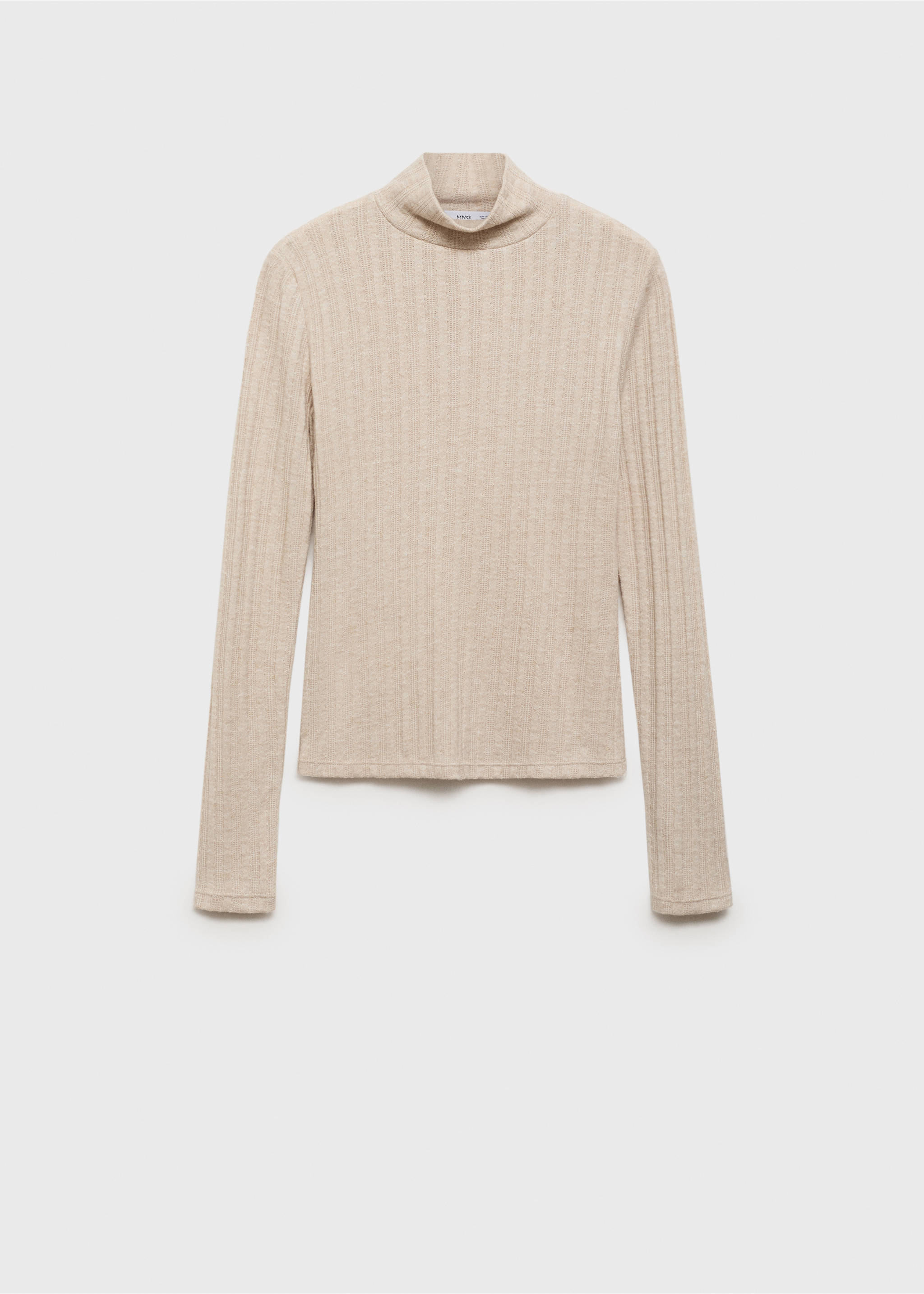 Ribbed high neck t-shirt - Article without model, Light/Pastel Grey. Ref: 87030614-00.