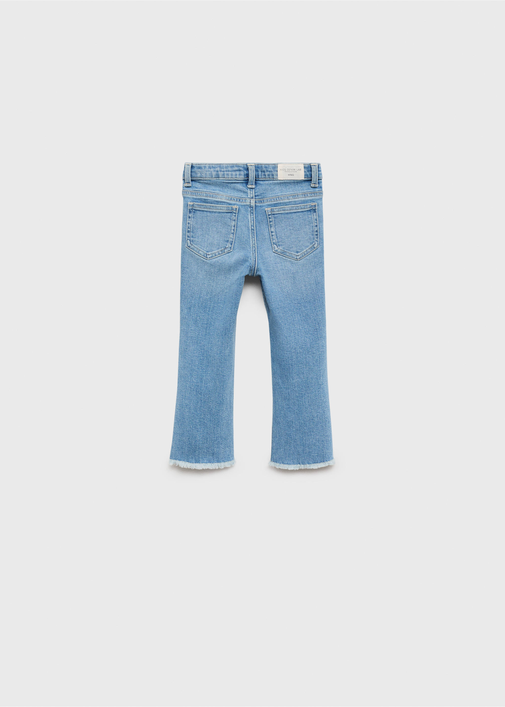 Flared-Jeans mit ausgefranstem Saum - Rückseite des Artikels, Mittelblau. Ref: 87030619-00.