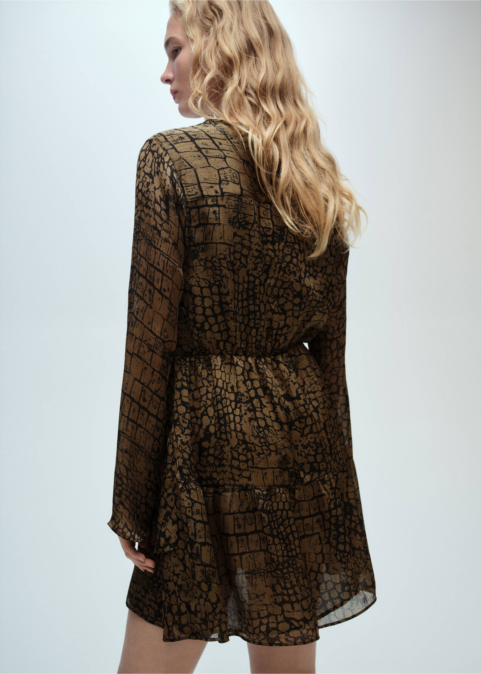 Robe volants en imprimé animal - Verso de l’article, Marron. Ref: 87030621-00.