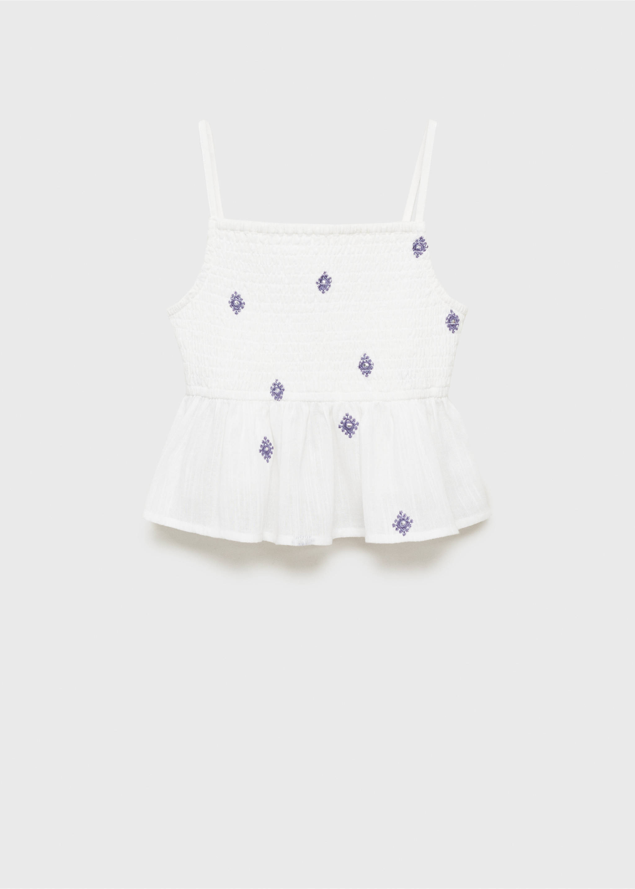Rüschenbluse mit bestickten Details - Artikel ohne Model, Weiß. Ref: 87030625-00.