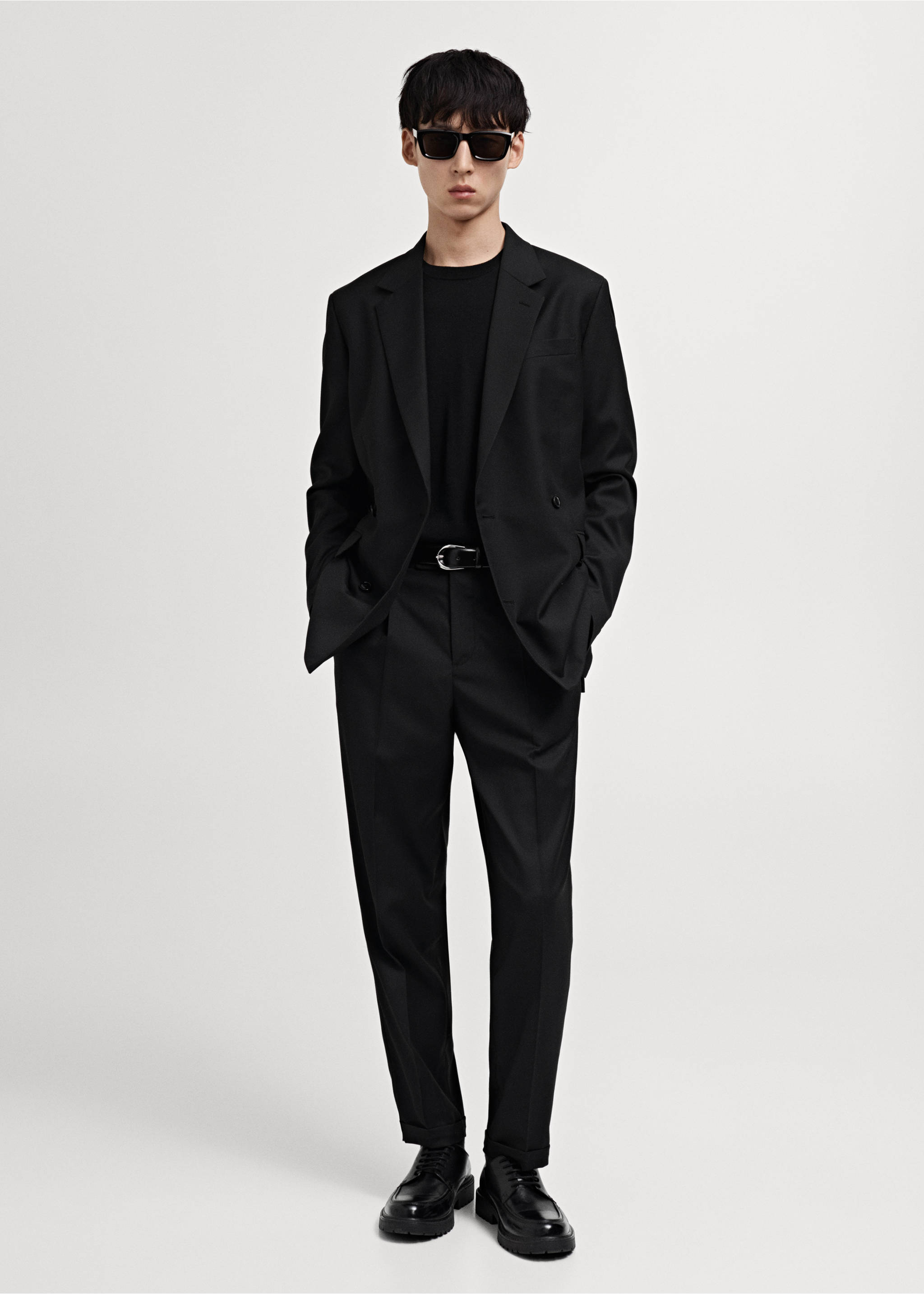Boston regular-fit double-breasted suit jacket - General plane, Black. Ref: 87030629-00.