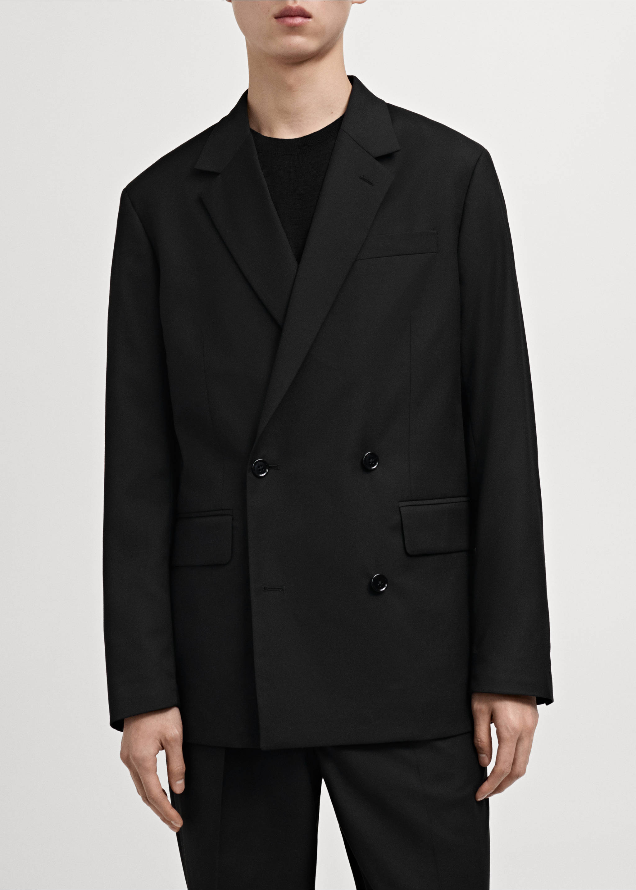 Boston regular-fit double-breasted suit jacket - Details of the article 4, Black. Ref: 87030629-00.