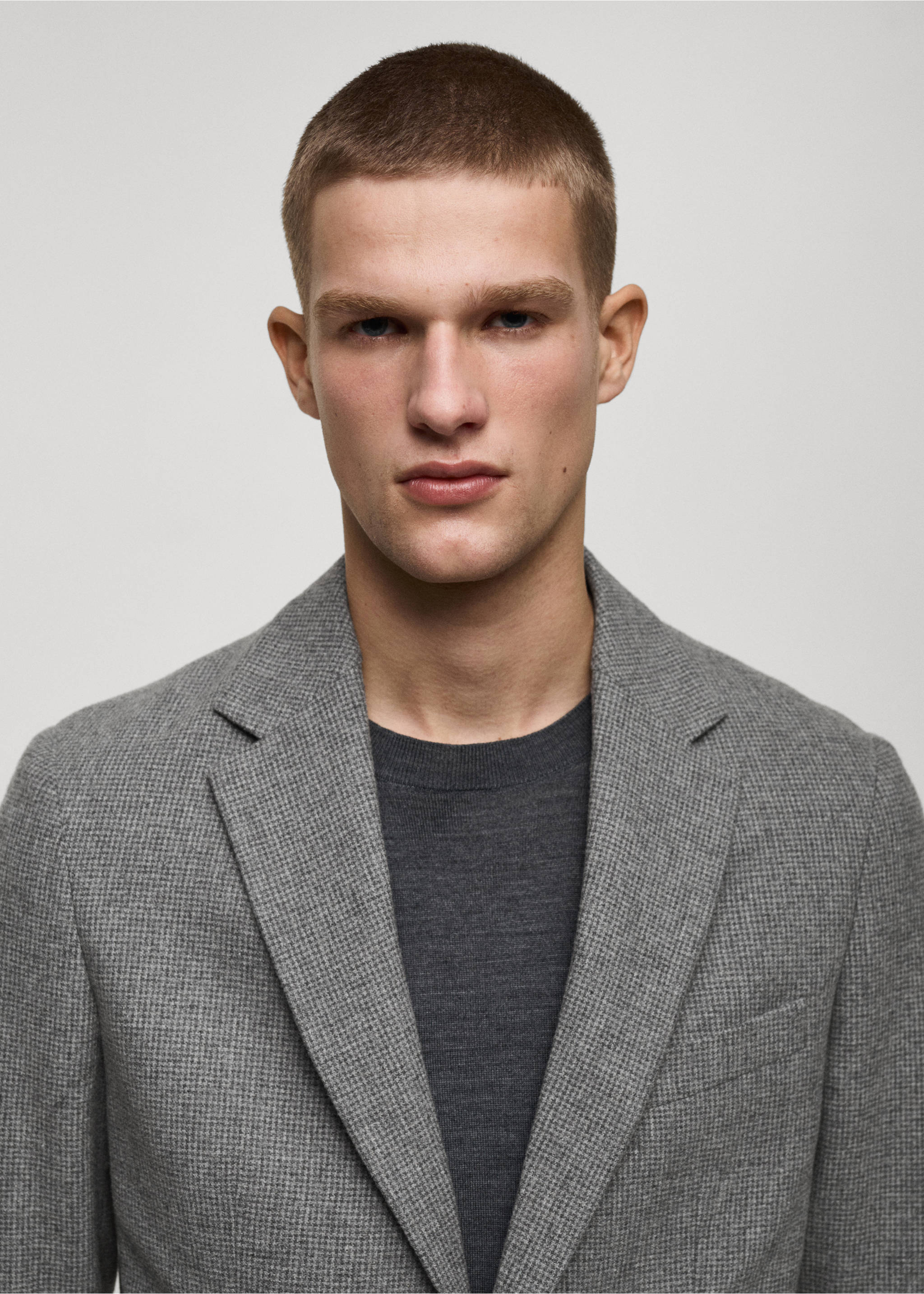 Slim-fit micro-houndstooth wool jacket - Details of the article 1, Grey. Ref: 87030631-00.