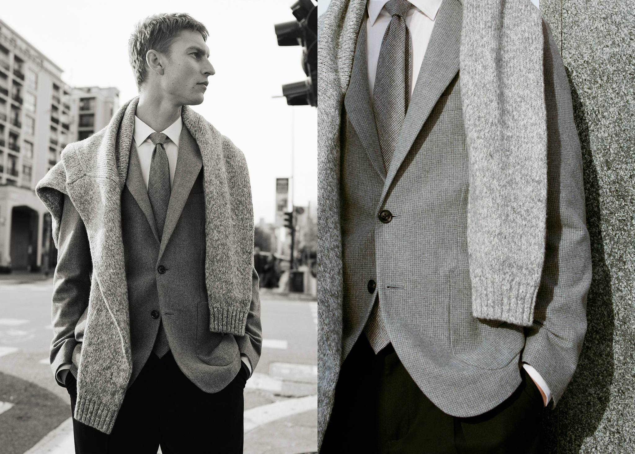 Slim-fit micro-houndstooth wool jacket - Panoramic plane
