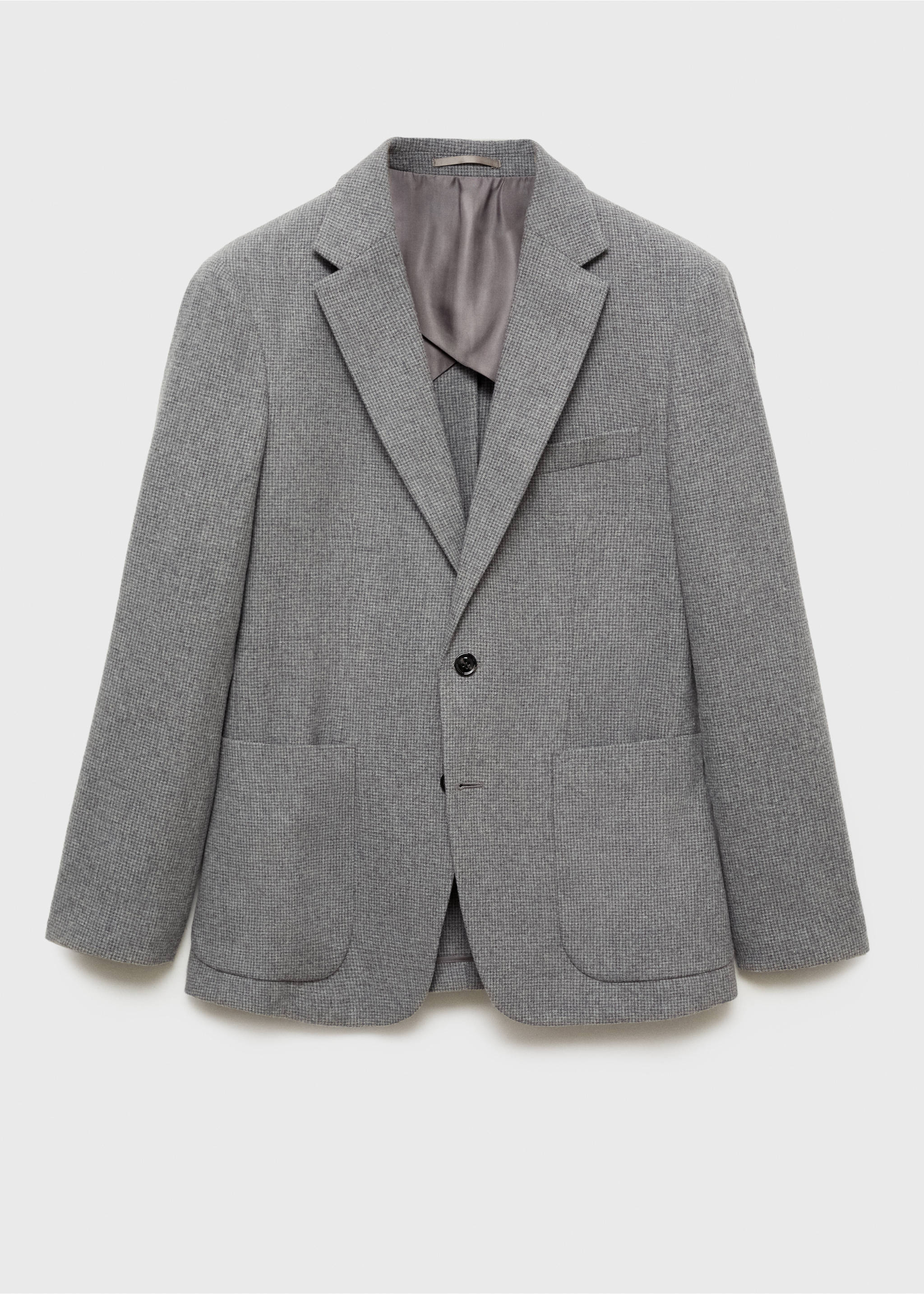 Slim-fit micro-houndstooth wool jacket - Article without model, Grey. Ref: 87030631-00.