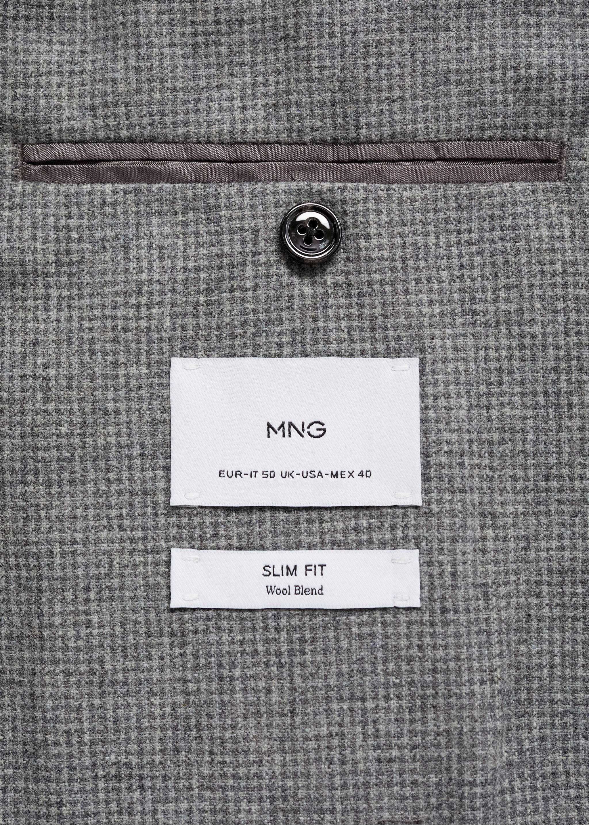 Slim-fit micro-houndstooth wool jacket - Details of the article 8, Grey. Ref: 87030631-00.